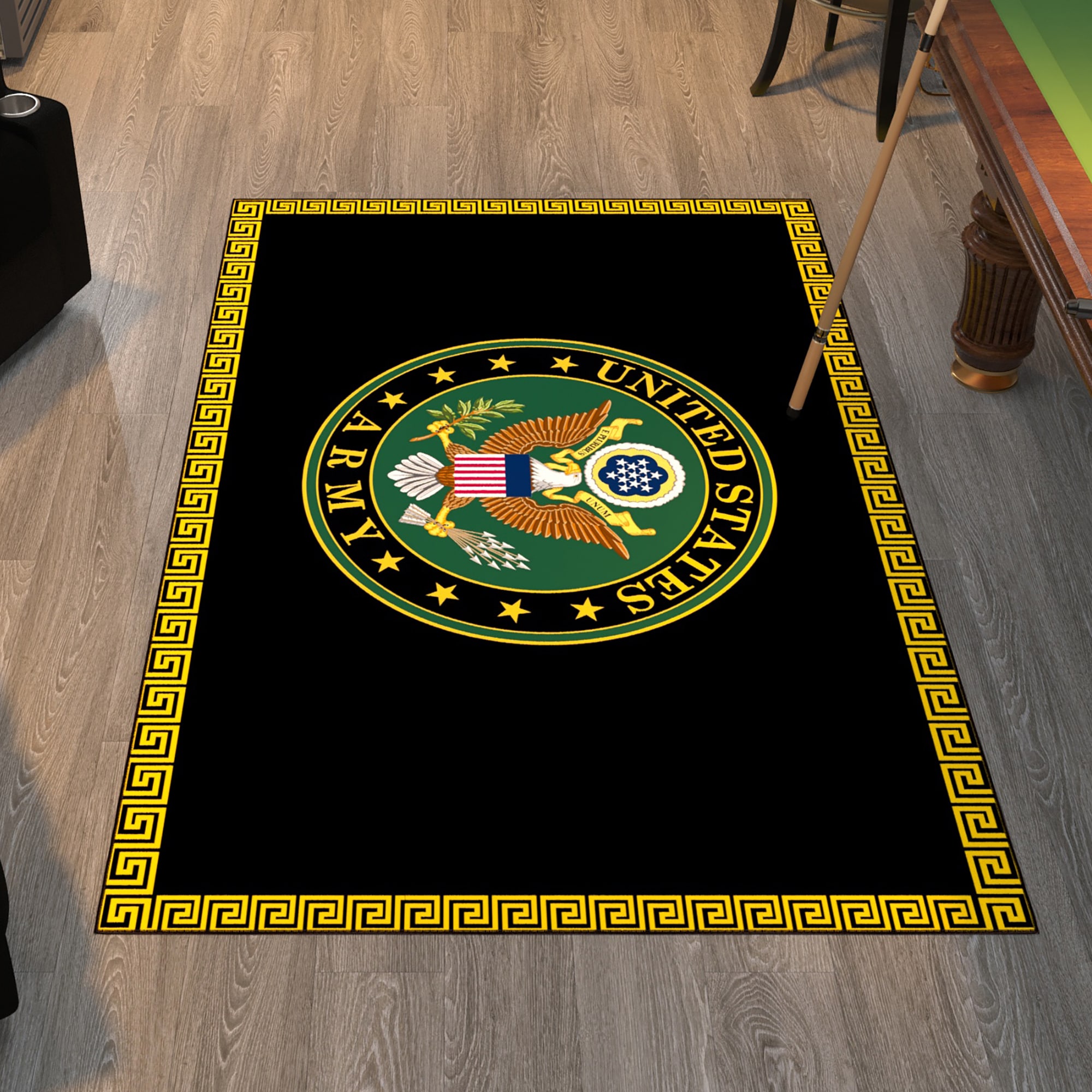 Ottomanson ARMY111-5X7 US ARMY Rug For Man Cave Decor 5 x 7 (ft) Loomed Polyester Black/Yellow Rectangular Indoor Area rug