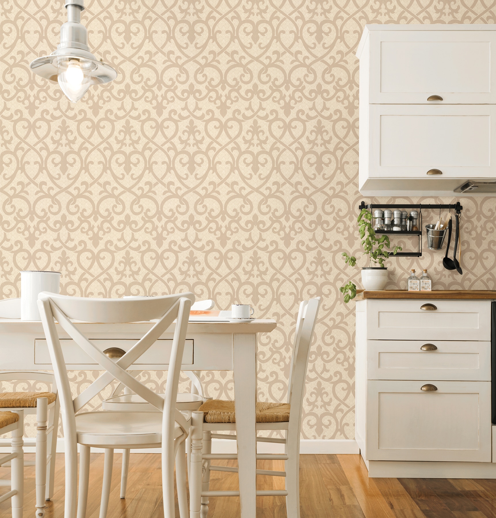 Blush Pink and Cream Damask Non-Woven Wallpaper Roll