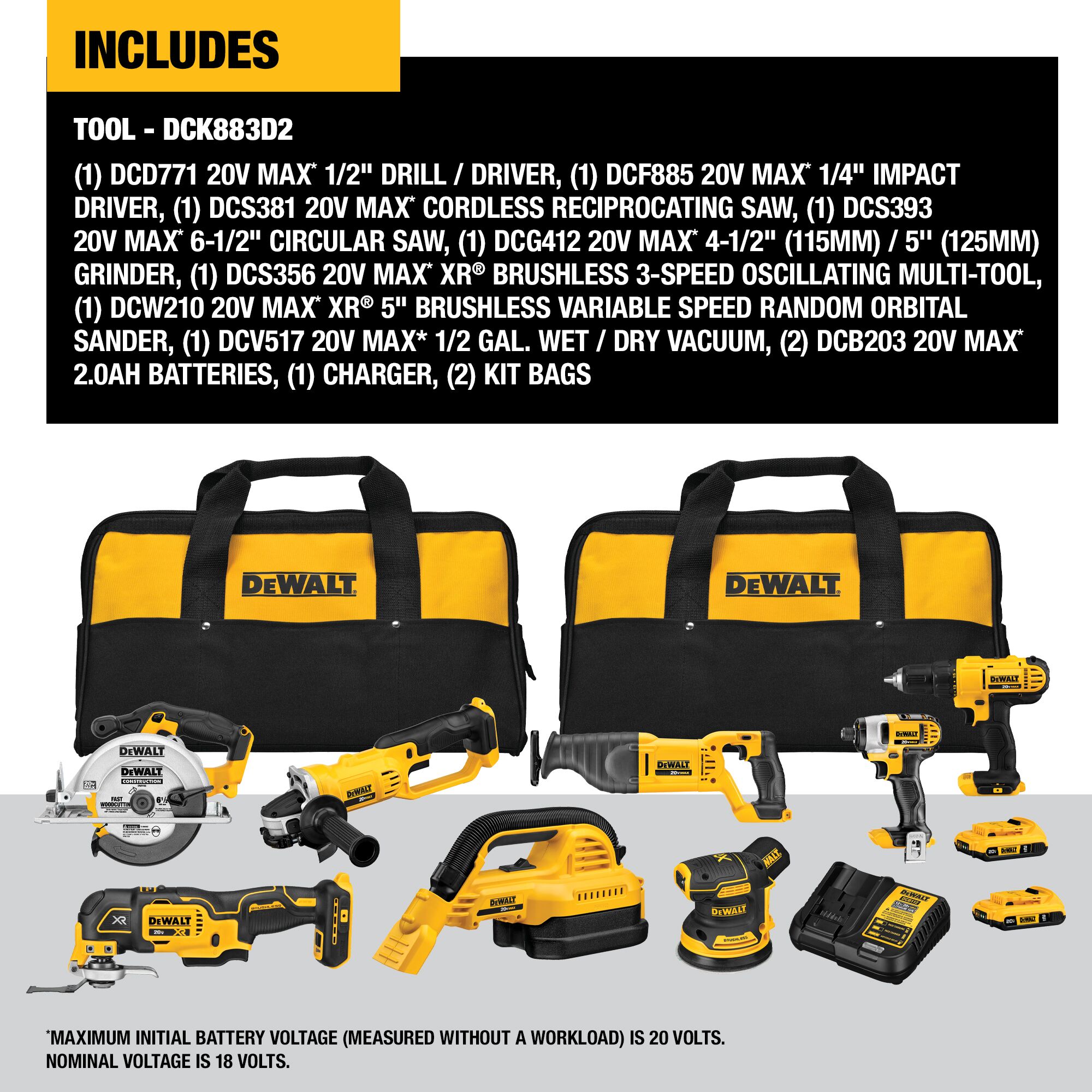 DEWALT 8-Tool 20-Volt Max Power Tool Combo Kit with Soft Case (2-Batteries  and charger Included) in the Power Tool Combo Kits department at