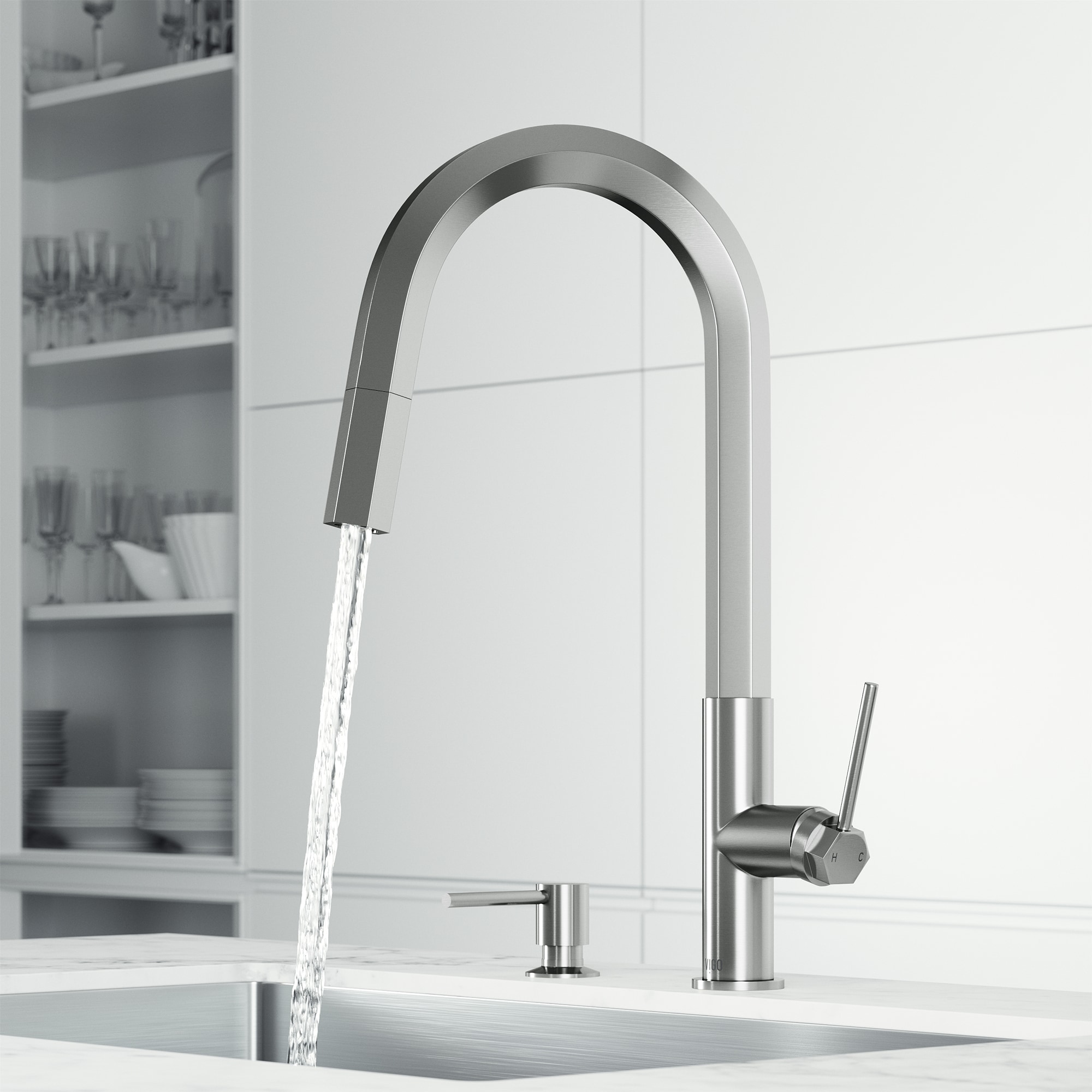 VIGO Hart Stainless Steel Single Handle Pull-down Kitchen Faucet (Soap ...