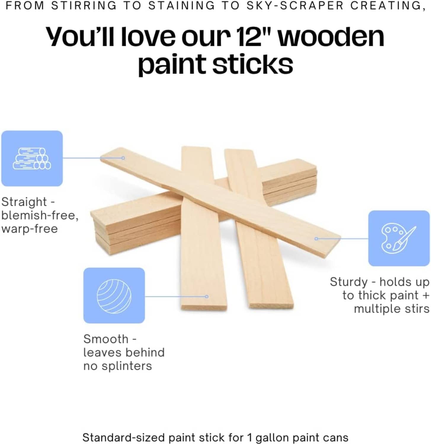 21 inch Paint Sticks, Box of 25 Hardwood Paint Stirrers, Wood Mixing Paddles for Epoxy or Resin, Garden or Library Markers by Woodpeckers