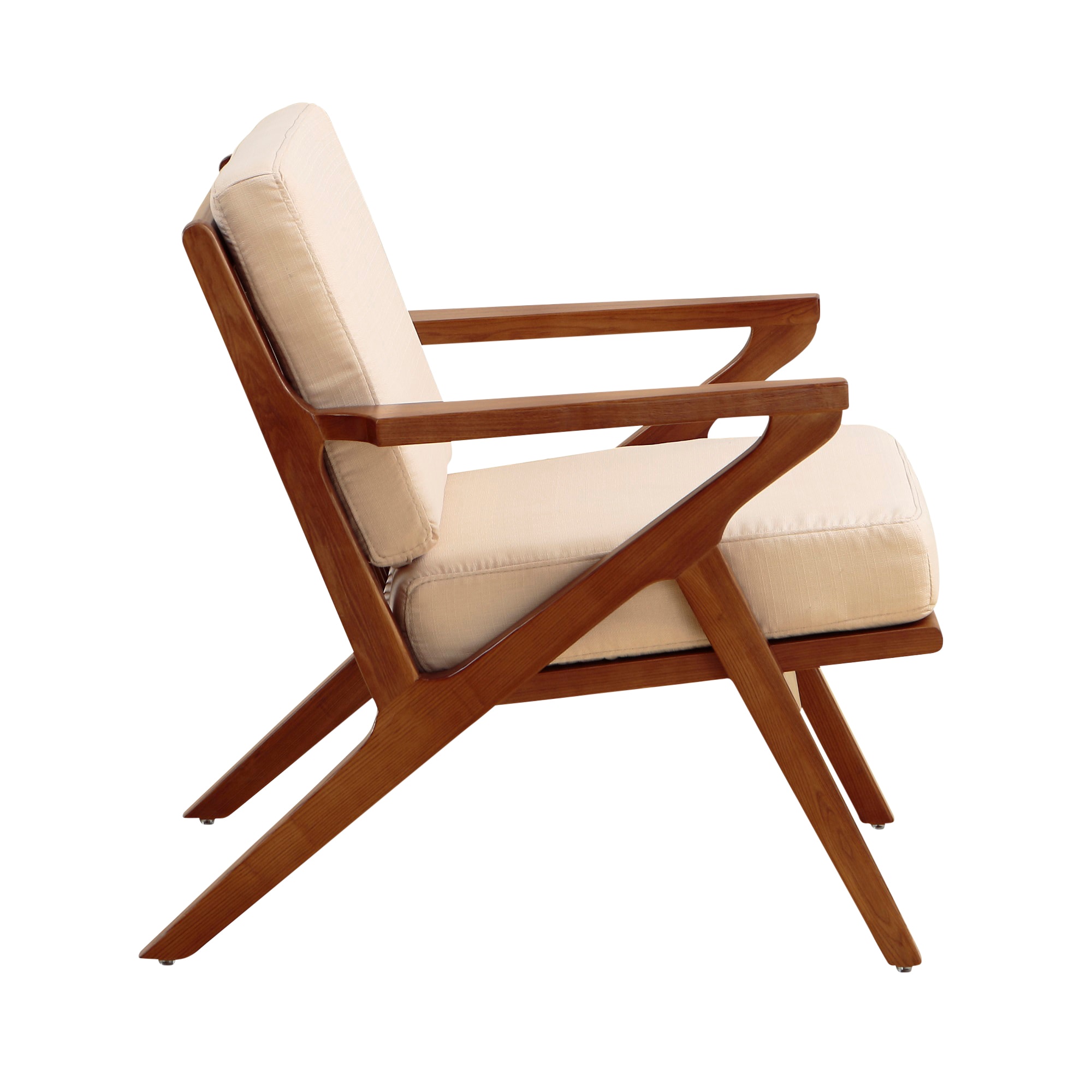 Cream and Amber Wood Mid-Century Modern Accent Chair