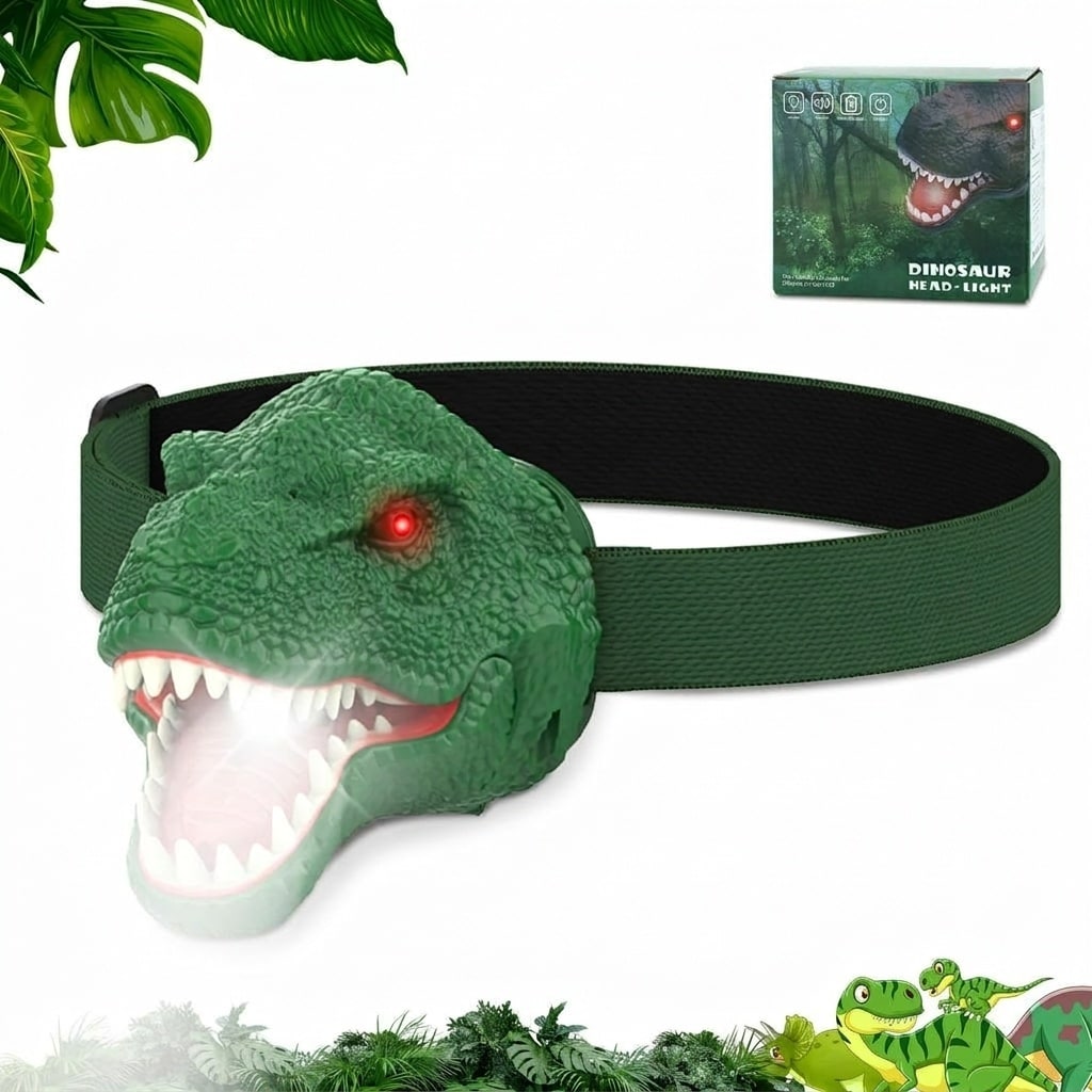 Vrbgify Dinosaur Headlamp Kids LED Adjustable Headband 4 Light Sound Modes Rotates 180 Degrees 1 Piece for Camping Hiking Easter Gifts Ages 3 and Up #LVG0427P48