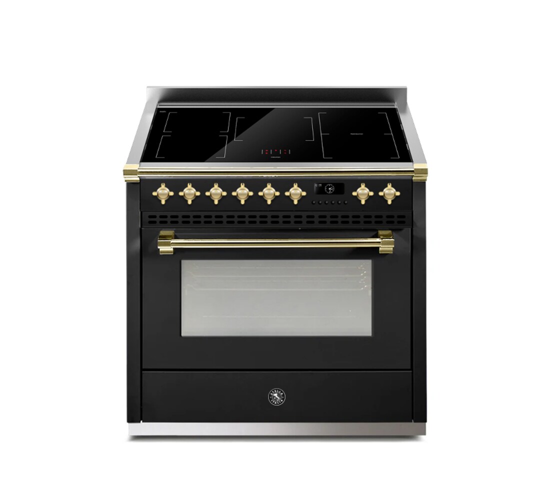 Hallman HSRI36BSGB Stella Induction 36-in Glass Top 5 burners 3.2-cu ft Air Fry Convection Oven Freestanding Electric Range with WipeClean Coating ( Glossy Black )