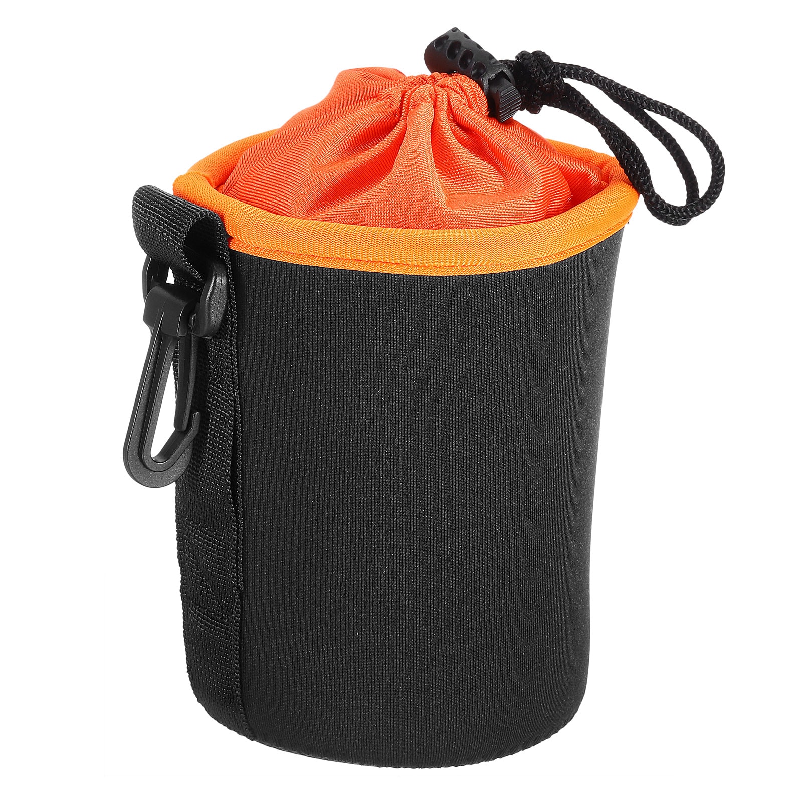 PATIKIL Camera Lens Bag 3.3 Inch ID x 5.5 Inch H Cylindrical Drawstring Lens Pouch with Thick Protective Neoprene Lens Case for DSLR Camera Lens Water Coffee Cups Black Orange #S25122200UX8334