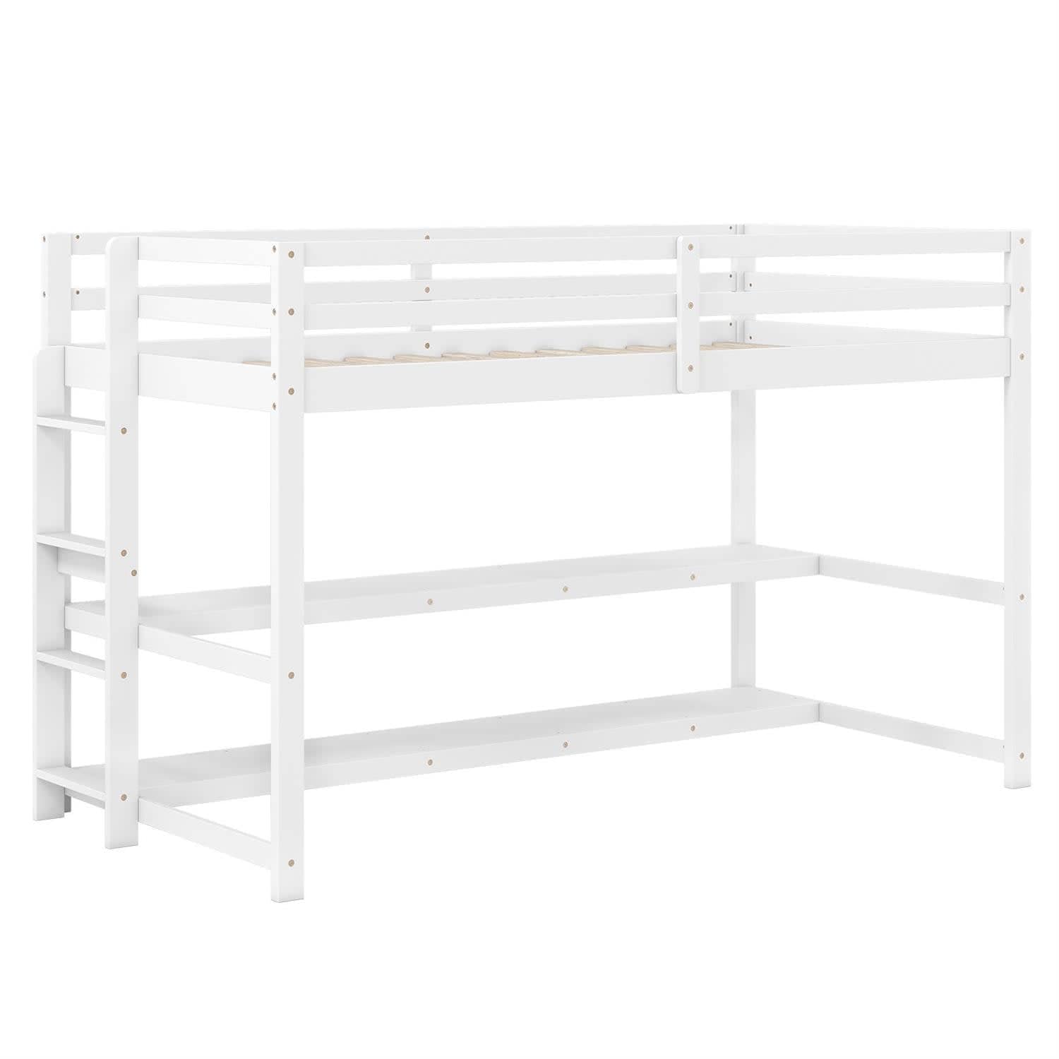 VERYKE Twin Size Loft Bed Storage Shelves and 4-Step Ladder 14 Plywood Slats 38 inch Under-Bed Clearance Full-Length Guardrails