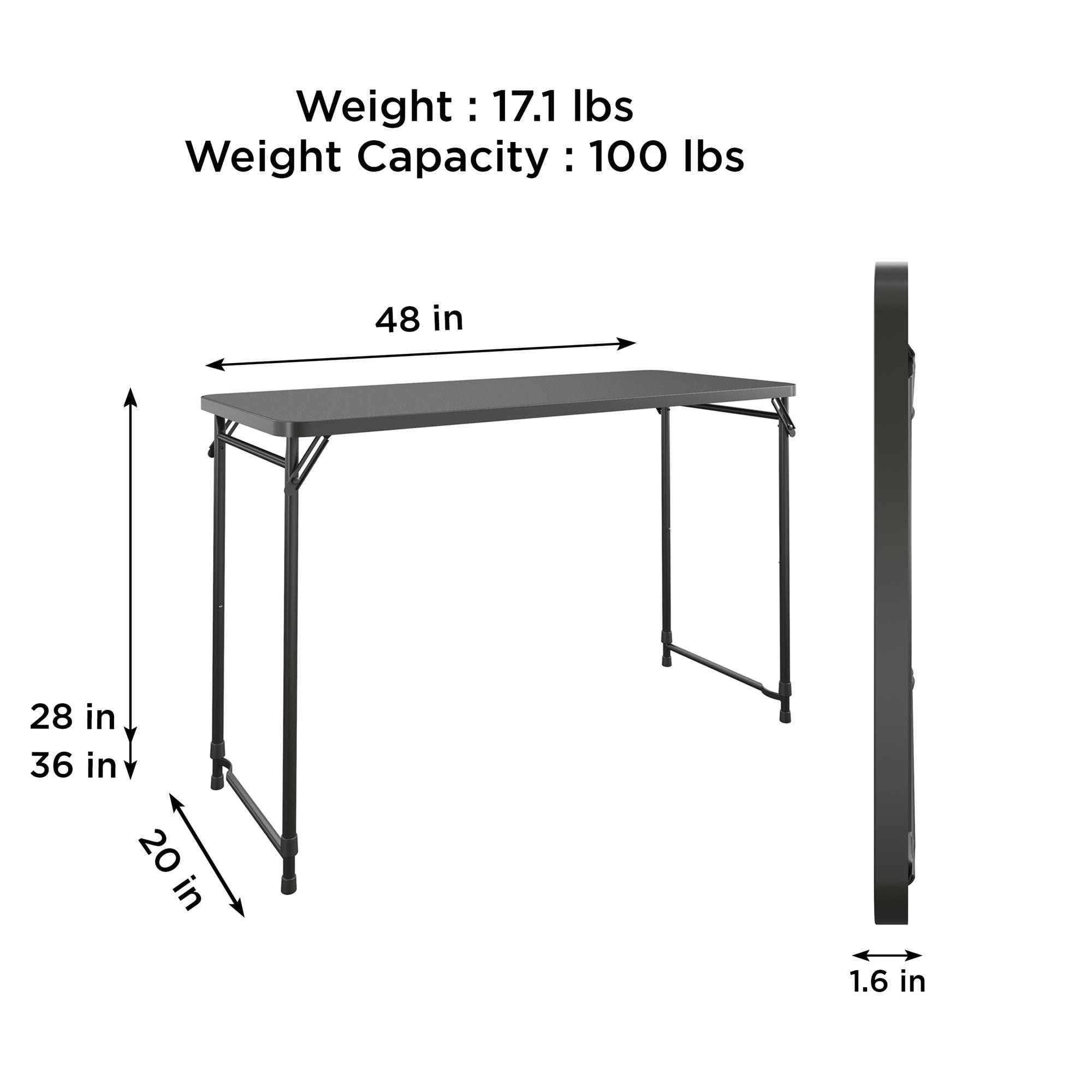 Adjustable Height Black PVC Multipurpose Folding Table 20" x 48"