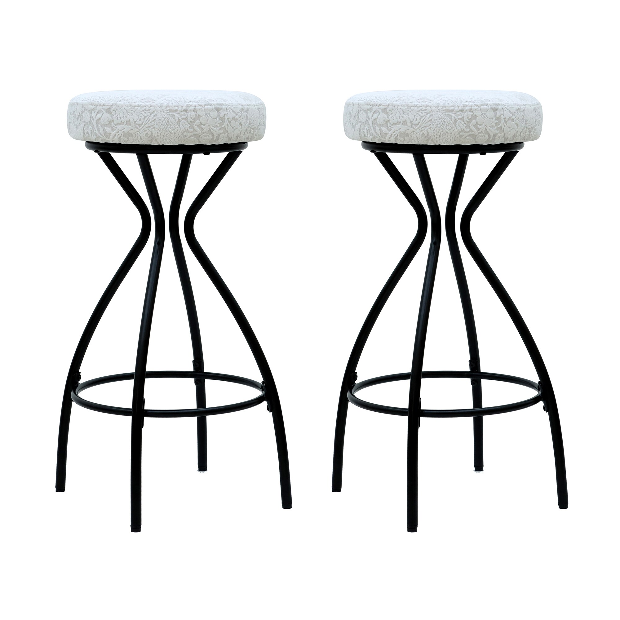 Sumyeg FF-W29918727 Set of 2 Square Cushion Bar Stools with Back Contemporary/Modern Faux Leather Upholstered Swivel Dining Side Chair (Metal Frame)