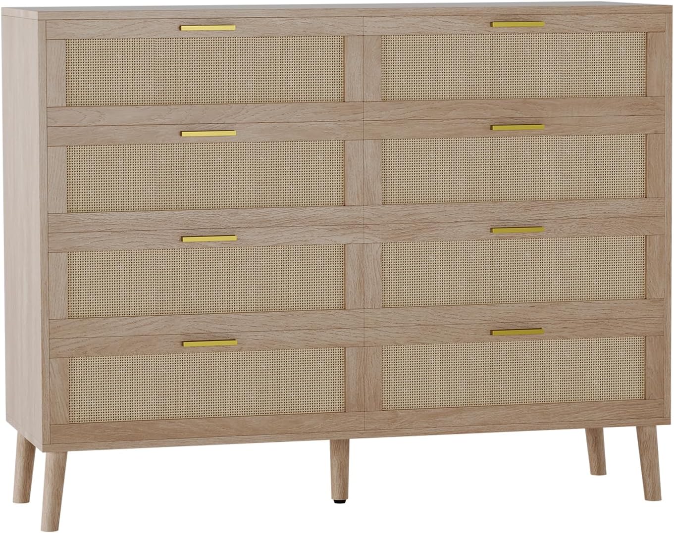 Garvee 8-drawer rattan dresser with gold handles-A farmhouse storage ...