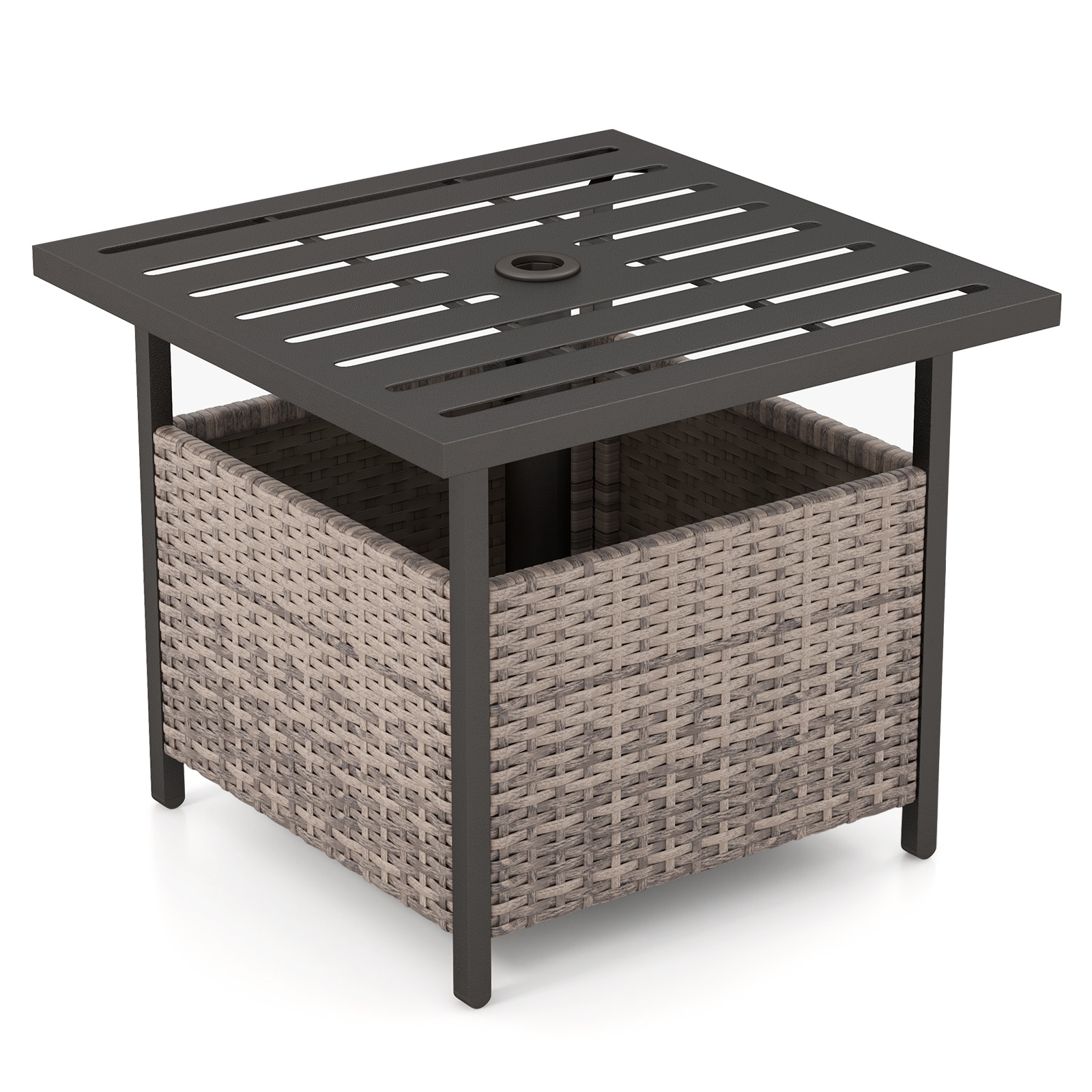 Patio Tables Square Wicker Outdoor End Table 22-in W x 22-in L with Umbrella Hole