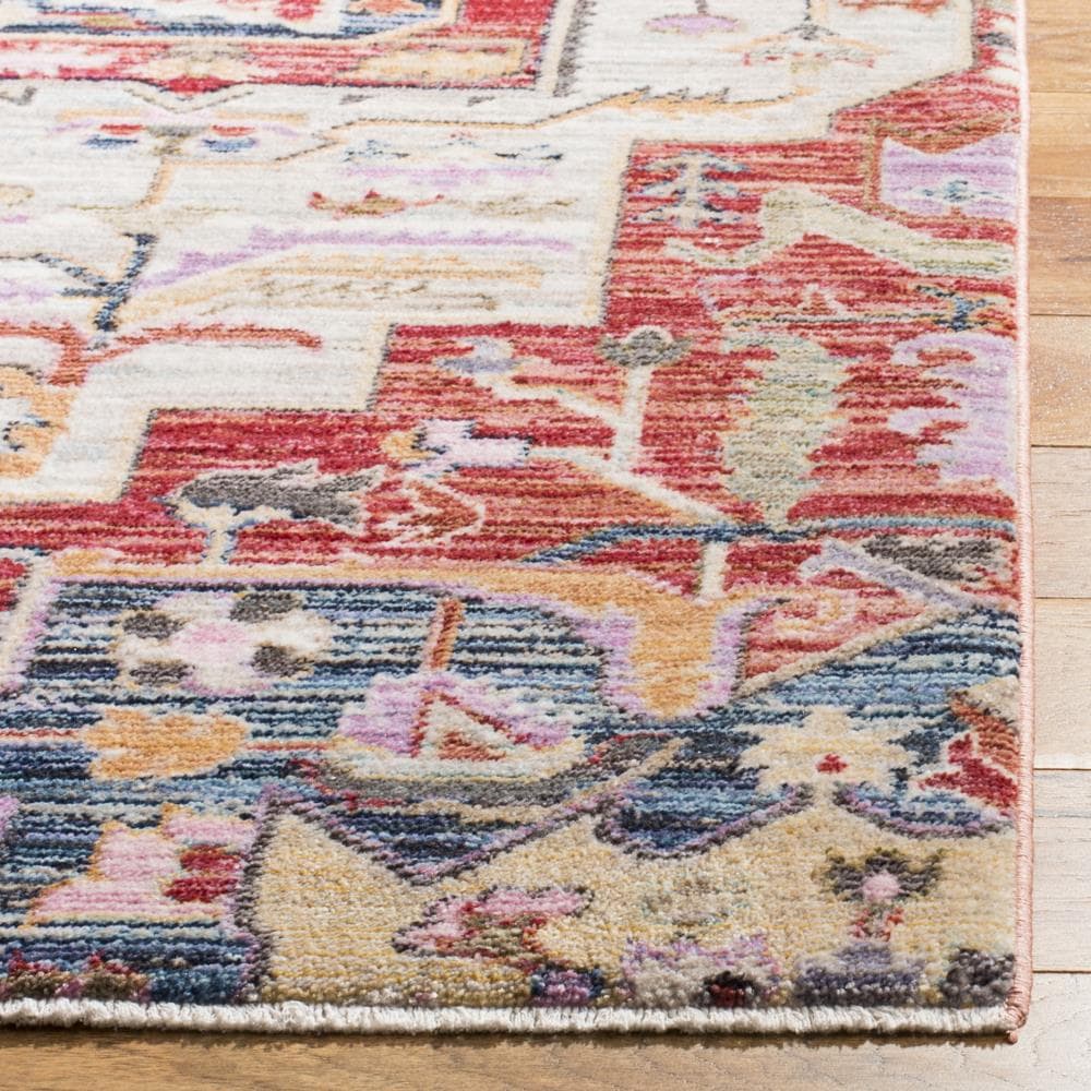 Bohemian Red and Cream Cotton Synthetic 5' x 7' Area Rug