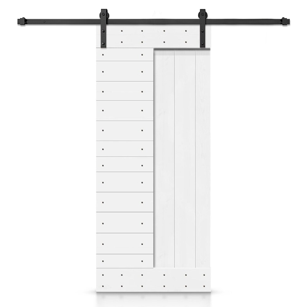 CALHOME SMK-72+DIY-N2-36W2 36-in x 84-in Pure White Pine Wood Solid core Single Barn Door (Hardware Included)