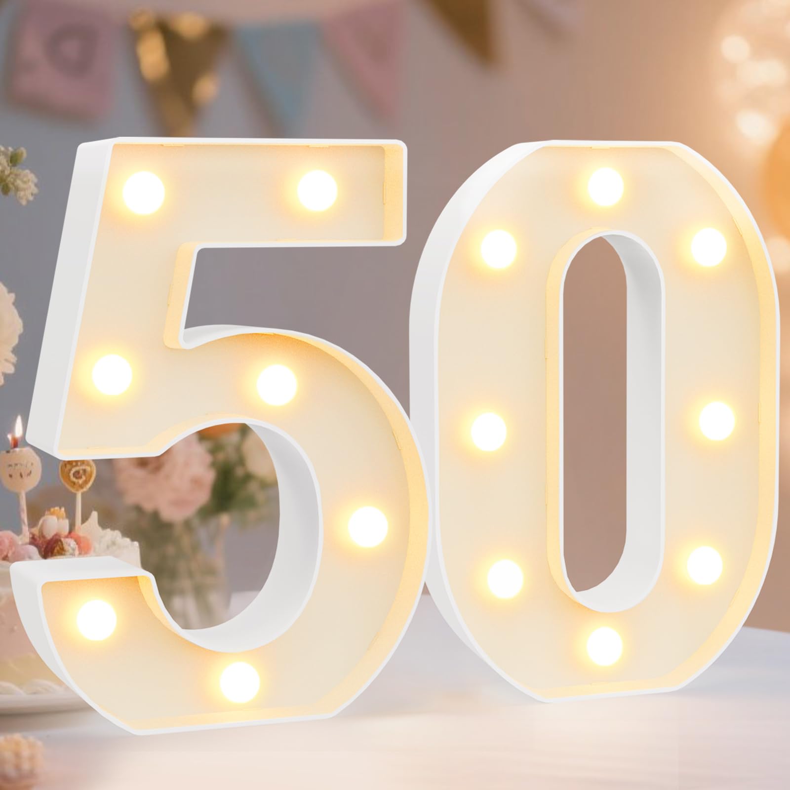 Oyezvary  Light Up Numbers 50 Birthday Party Decorations Table Wall Signs Marquee LED Numbers for Anniversary Celebration