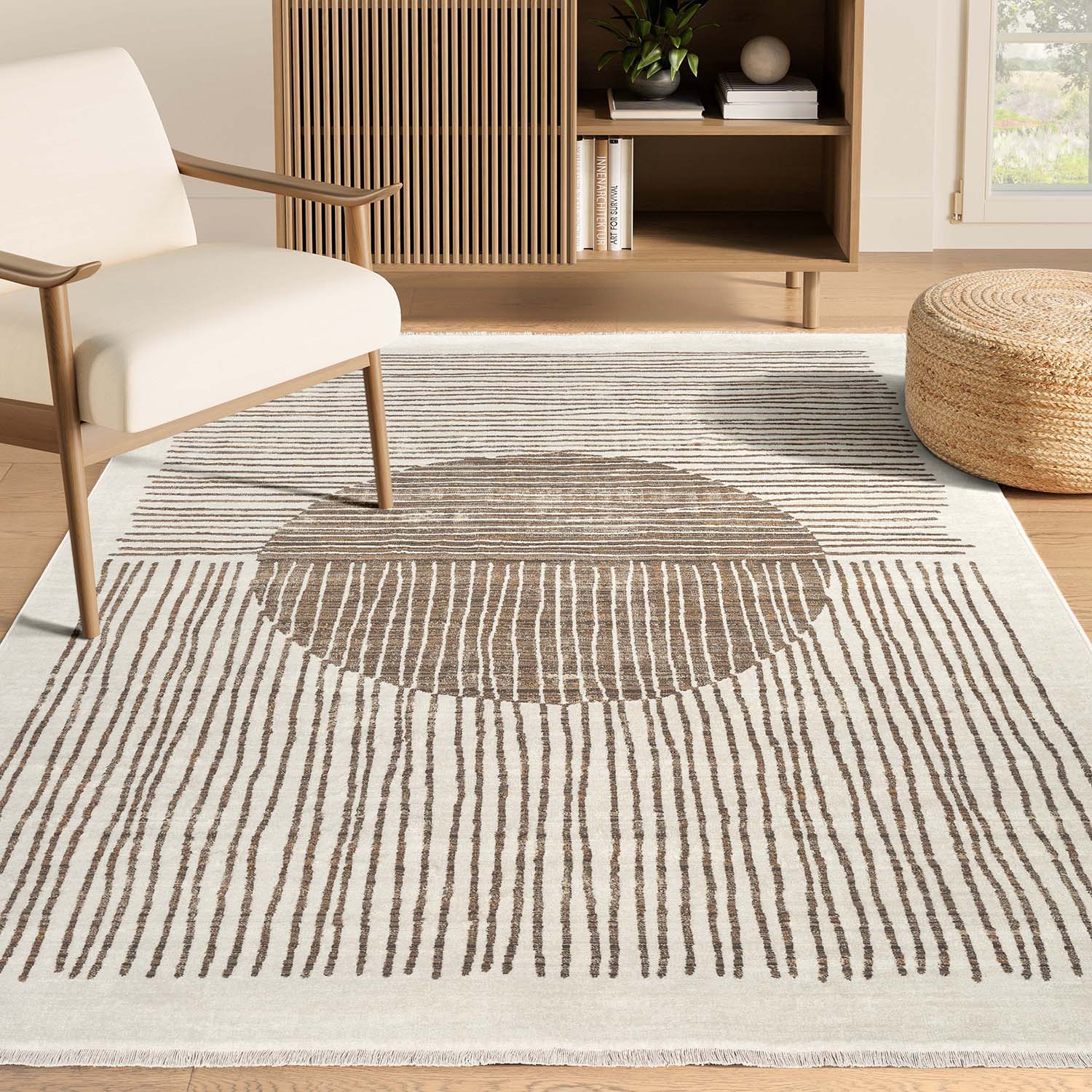 Austin 8 x 10 (ft) Loomed Polypropylene Cream/Brown Rectangular Indoor Abstract Machine Washable Area rug
