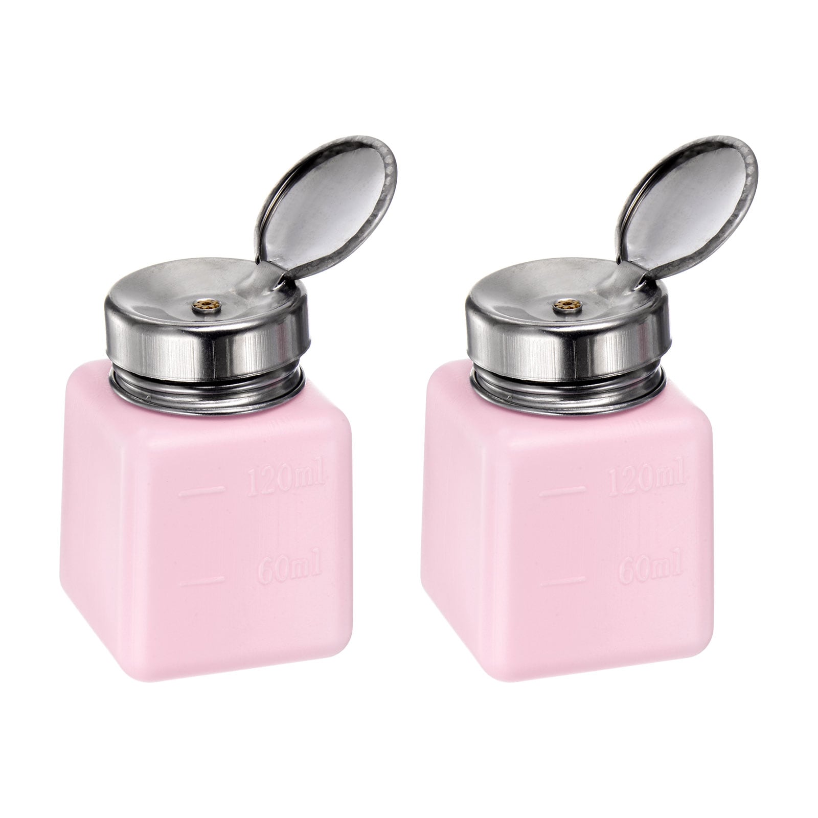 Unique Bargains 2pcs Alcohol Liquid Press Pumping Dispenser 120ML Nail Polish Remover Empty Bottle Pink
