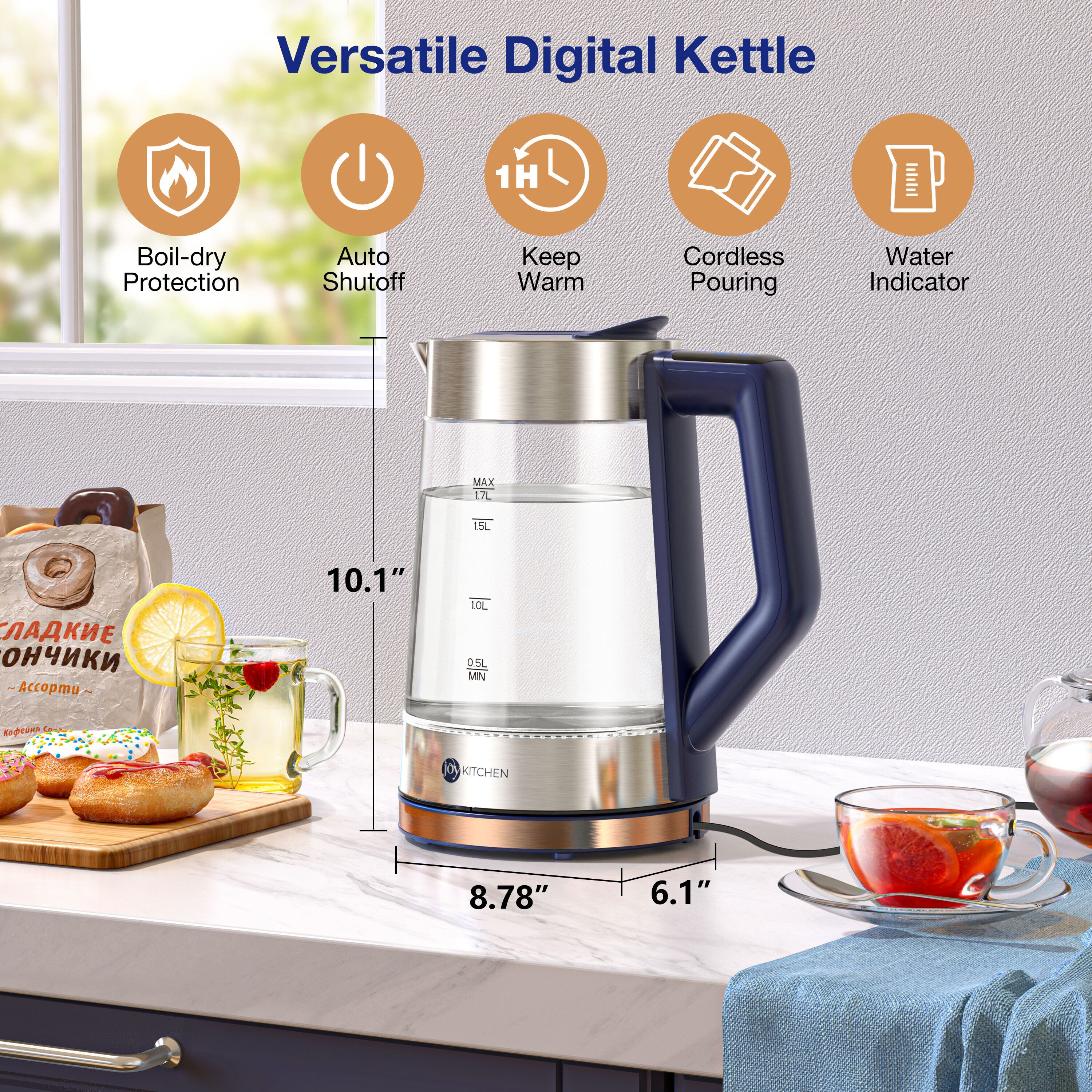 1pc 1.7L Electric Kettle, Temperature Control With 7 Heat Settings & LED  Display, 304 Stainless Steel Kettle With Auto Shut-off & Boil-dry Protection