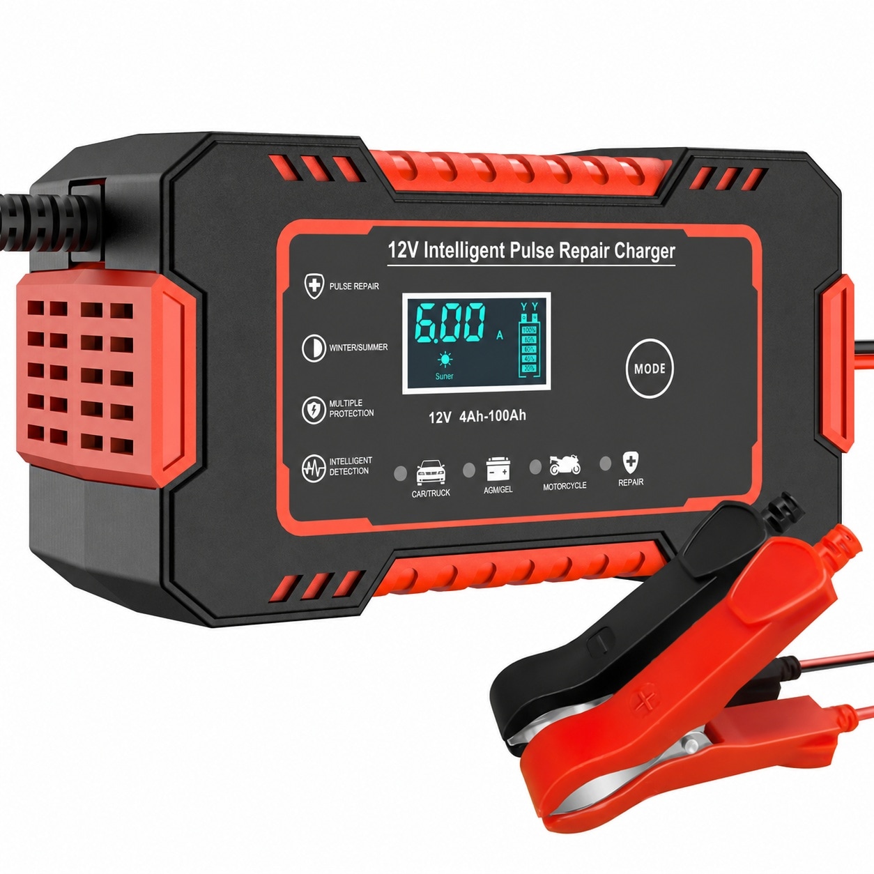 Aoibox  12V 6A Automotive Charger Smart Trickle Maintainer with Temperature Compensation Pulse Repair for Car Truck Motorcycle Lawn Mower Marine