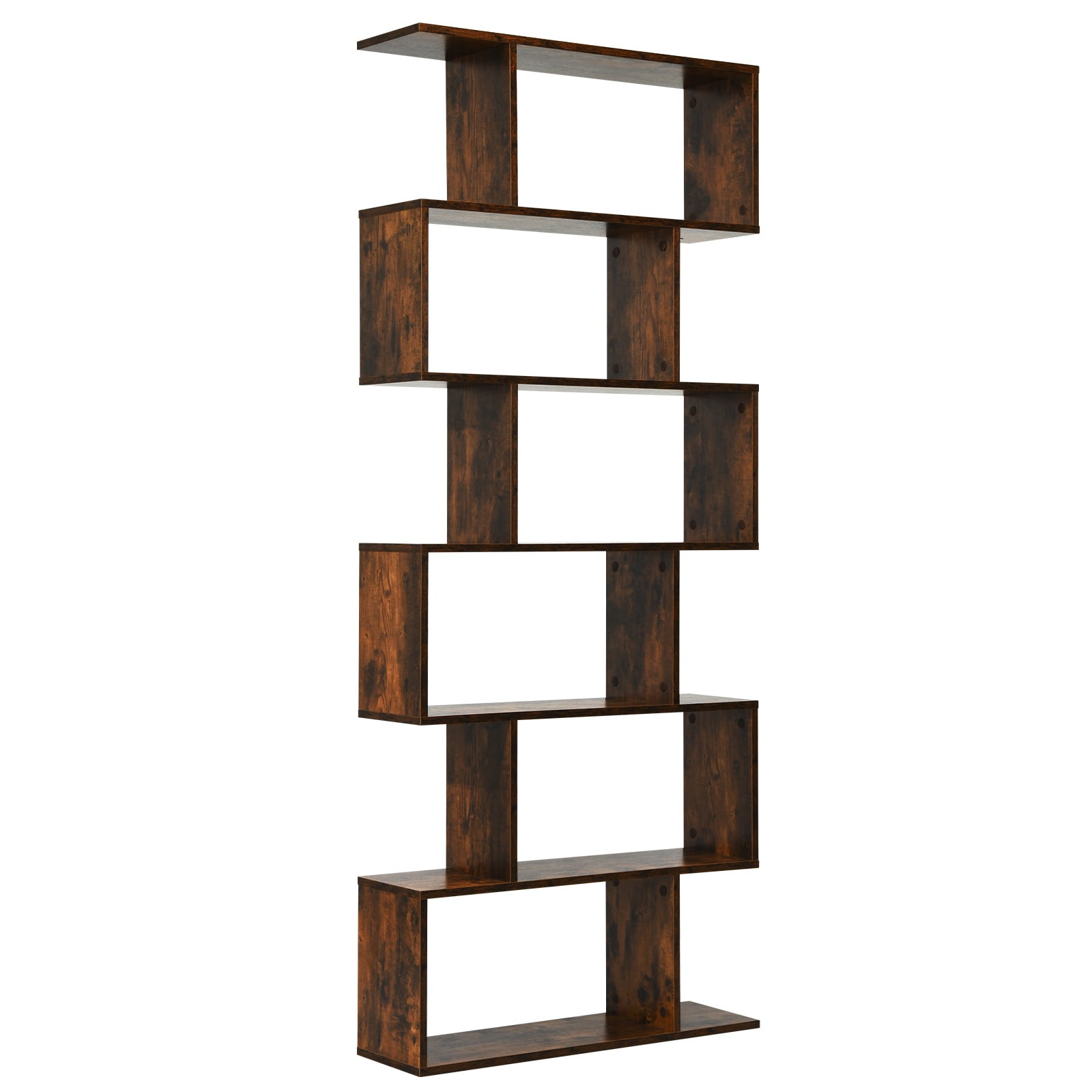 Slickblue D-CO-FC44301BC Black/White/Coffee Engineering Board 6-Shelf S-Shaped Bookcase for Living Room and Office (31.5L x 75H x 9W) Smooth Finish