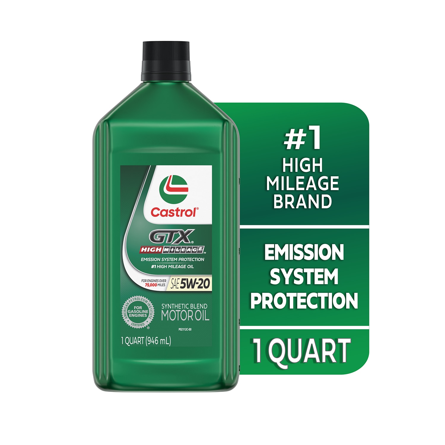 CASTROL 15B6E6 GTX High Mileage 5W-20 Synthetic Blend Motor Oil, 1 Quart
