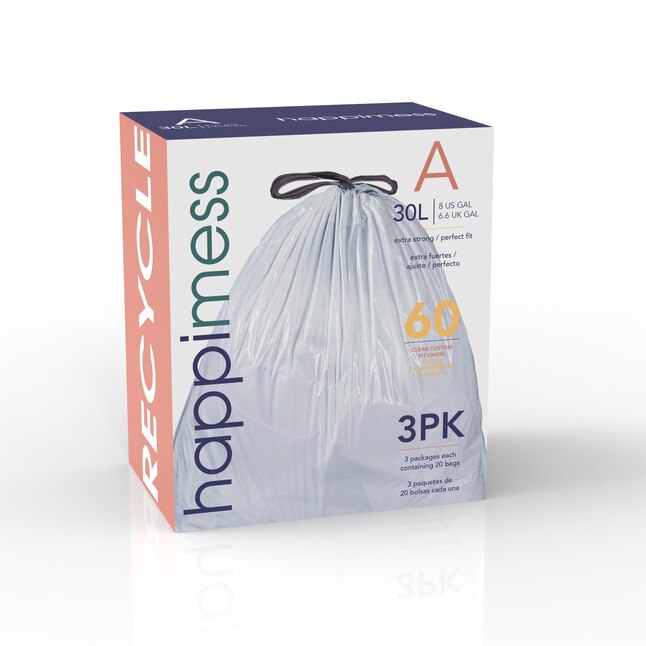 happimess 7.9-Gallons White Plastic Recycling Drawstring Trash Bag  (3-Count) in the Trash Bags department at