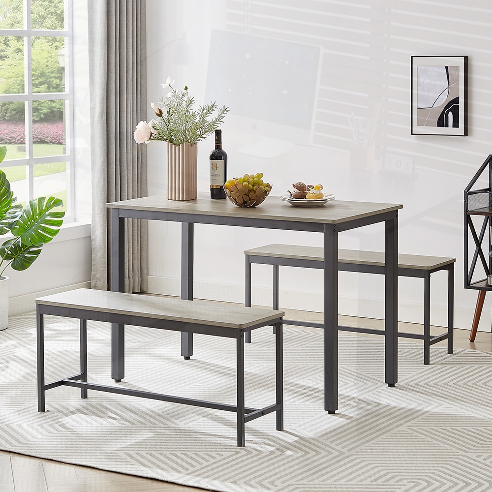 SunJet 43 Inch Folding Dining Table Set with 2 Solid Wood PU Chairs ...