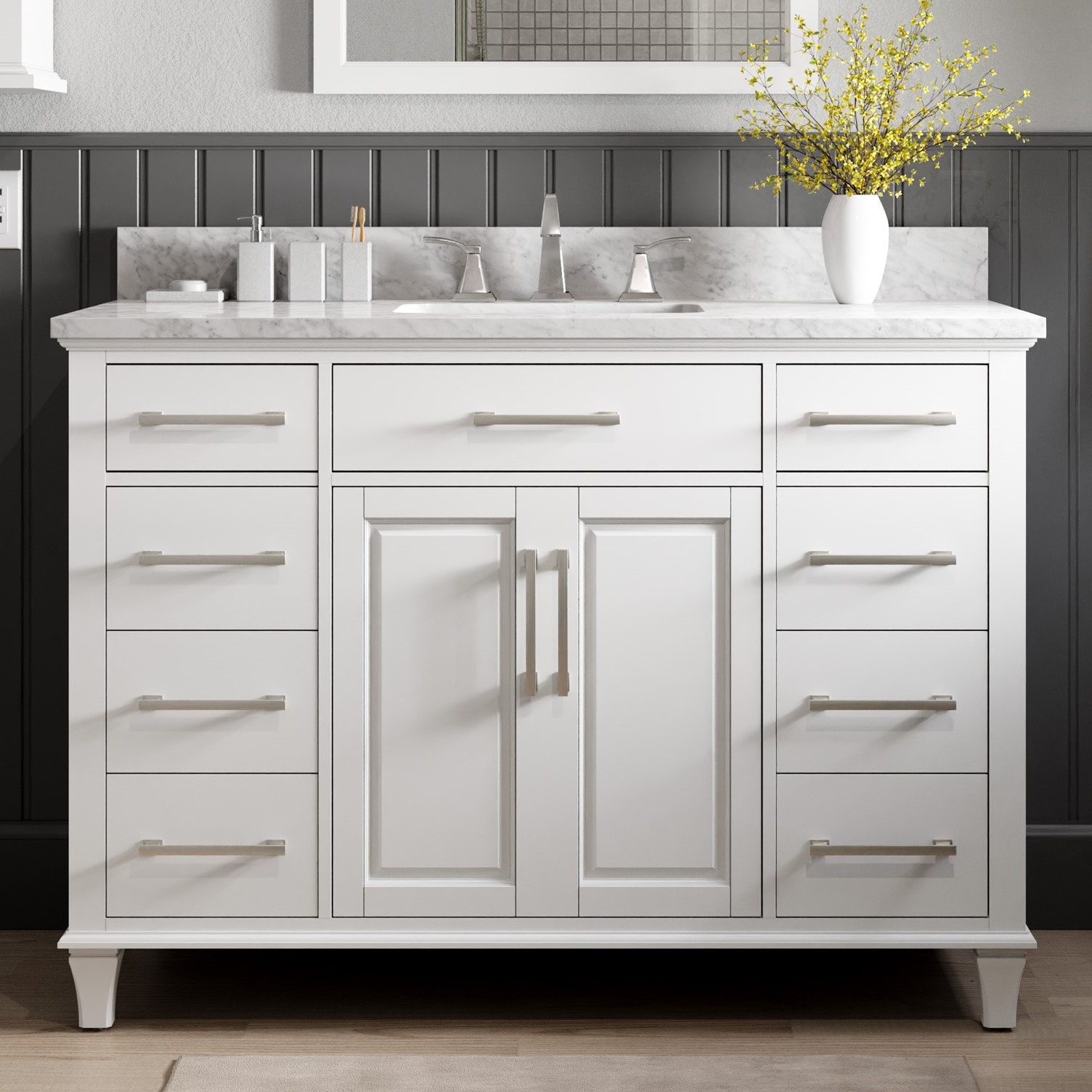 Brookview 48-in White Undermount Single Sink Bathroom Vanity with Carrara Natural Marble Top | - allen + roth 1789VA-48-201-900-UM
