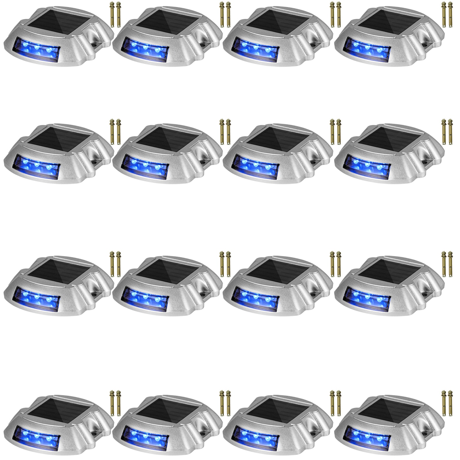 VEVOR SCTYNDD16JTB01247V0 Driveway Lights 16-Pack  Solar Driveway Lights with Switch Button  Solar Deck Lights Waterproof  Wireless Dock Lights 6 LEDs for Path Warning Garden Walkway Sidewalk Steps  LED Bright Blue