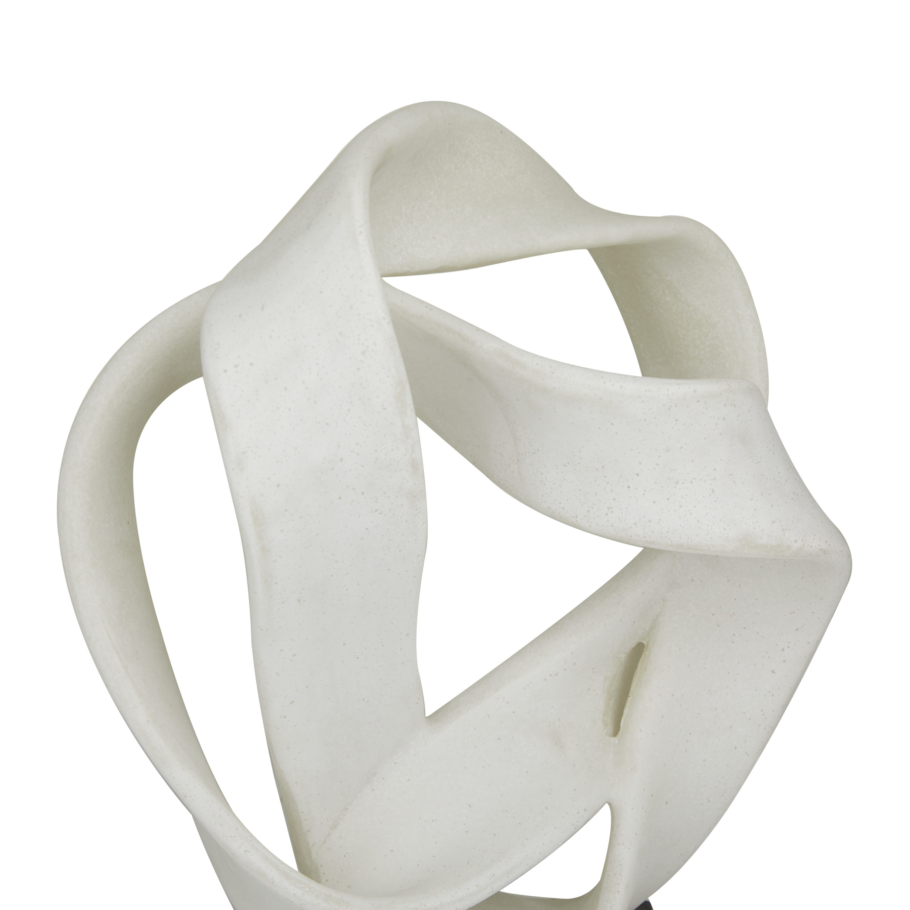 White Polystone Abstract Ribbon Sculpture with Black Base, 17"