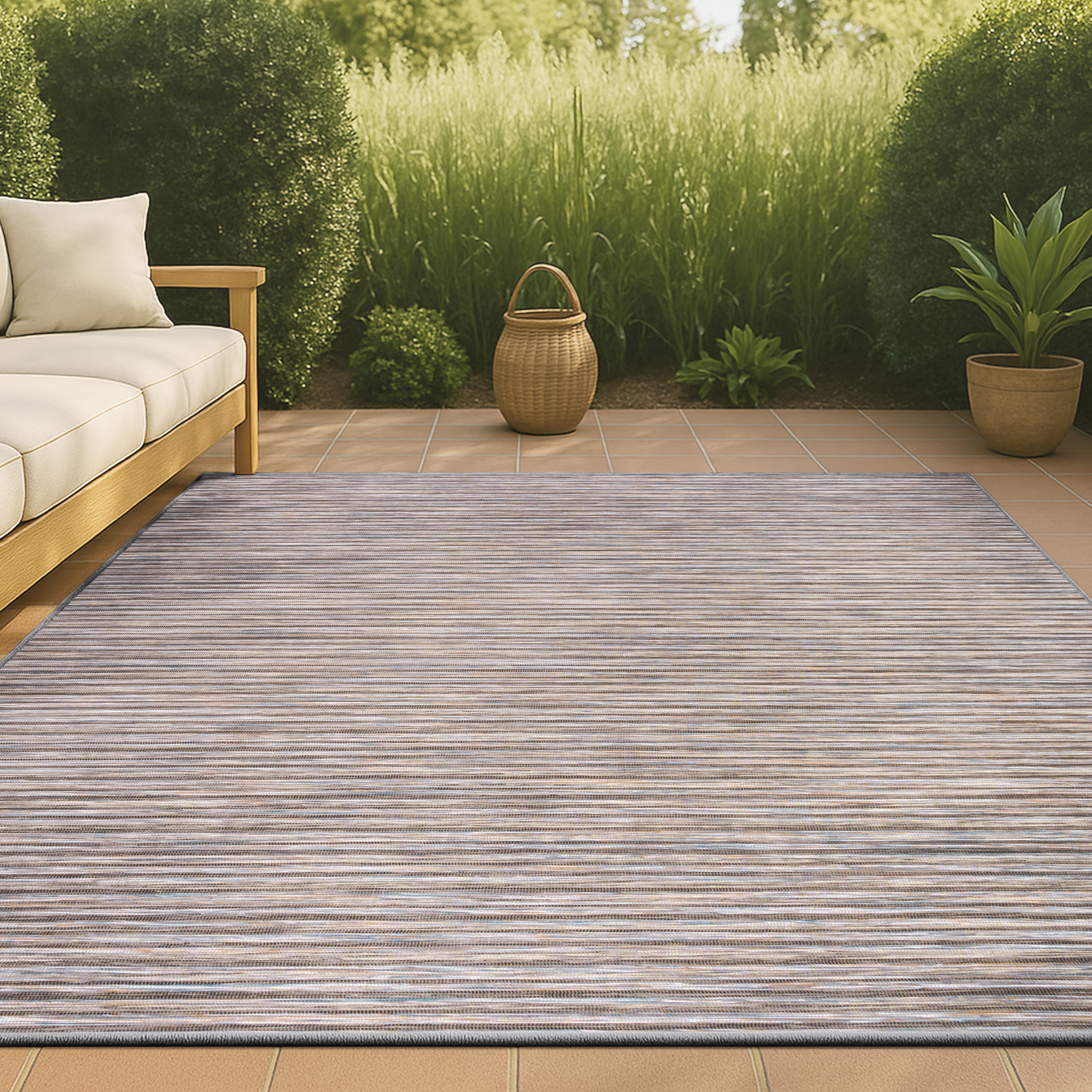 JONATHAN  Y TSN102A-3 TUSCAN SUN Finn Pinstripe 3 x 5 (ft) Loomed Polypropylene Dark Gray/Blue Rectangular Indoor/Outdoor Stripe Coastal Area rug