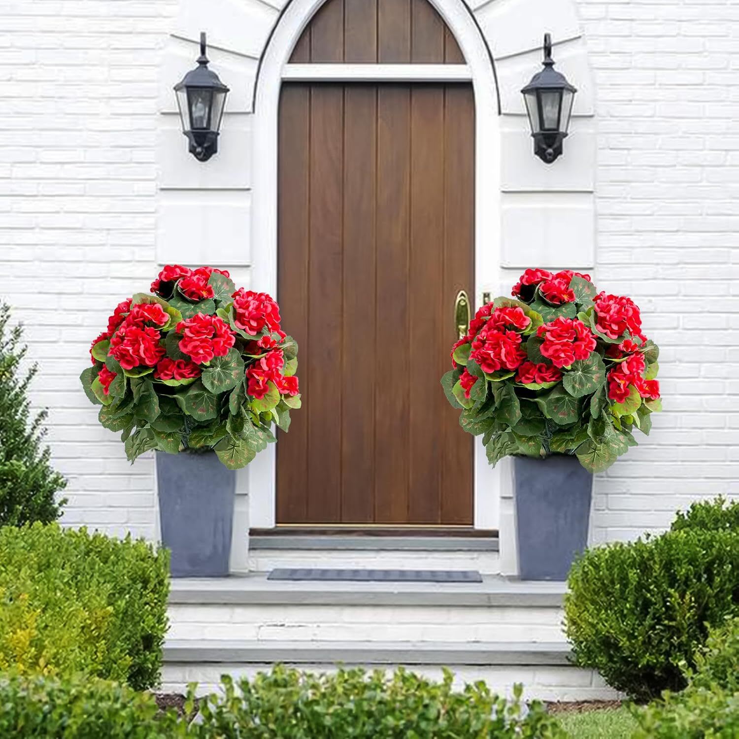 Qeetex GGL-PHK-34CAWPP8 21in Artificial Begonia Ball Tree with Ground Spike-Fake Silk Topiary Trees for Home Decor Garden Patio and Indoor 2 Pack Red Begonia