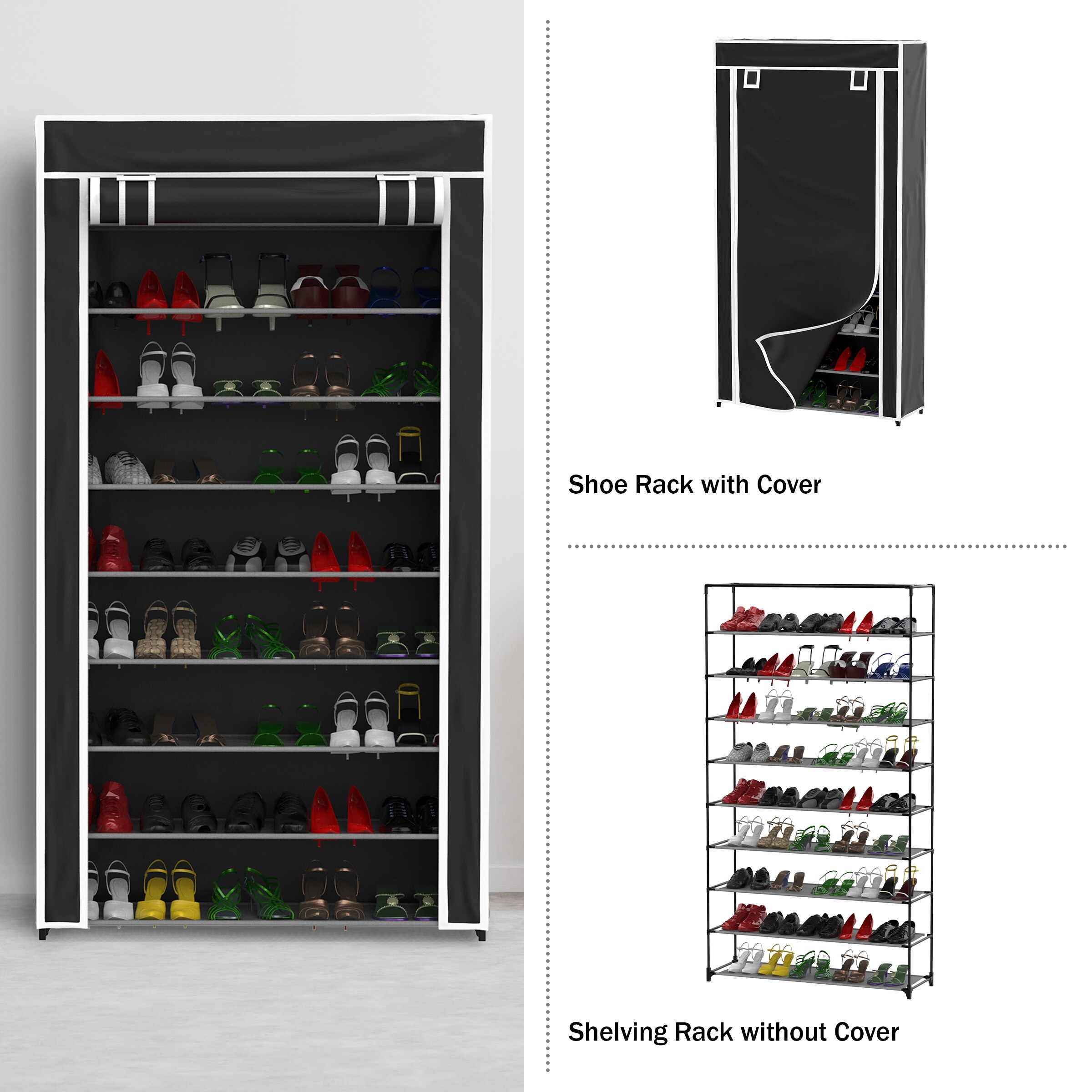 Hastings Home Tiered Shoe Rack with Dust Cover, Free Standing Vertical  Footwear Organizer and Metal Frame 808237ISI