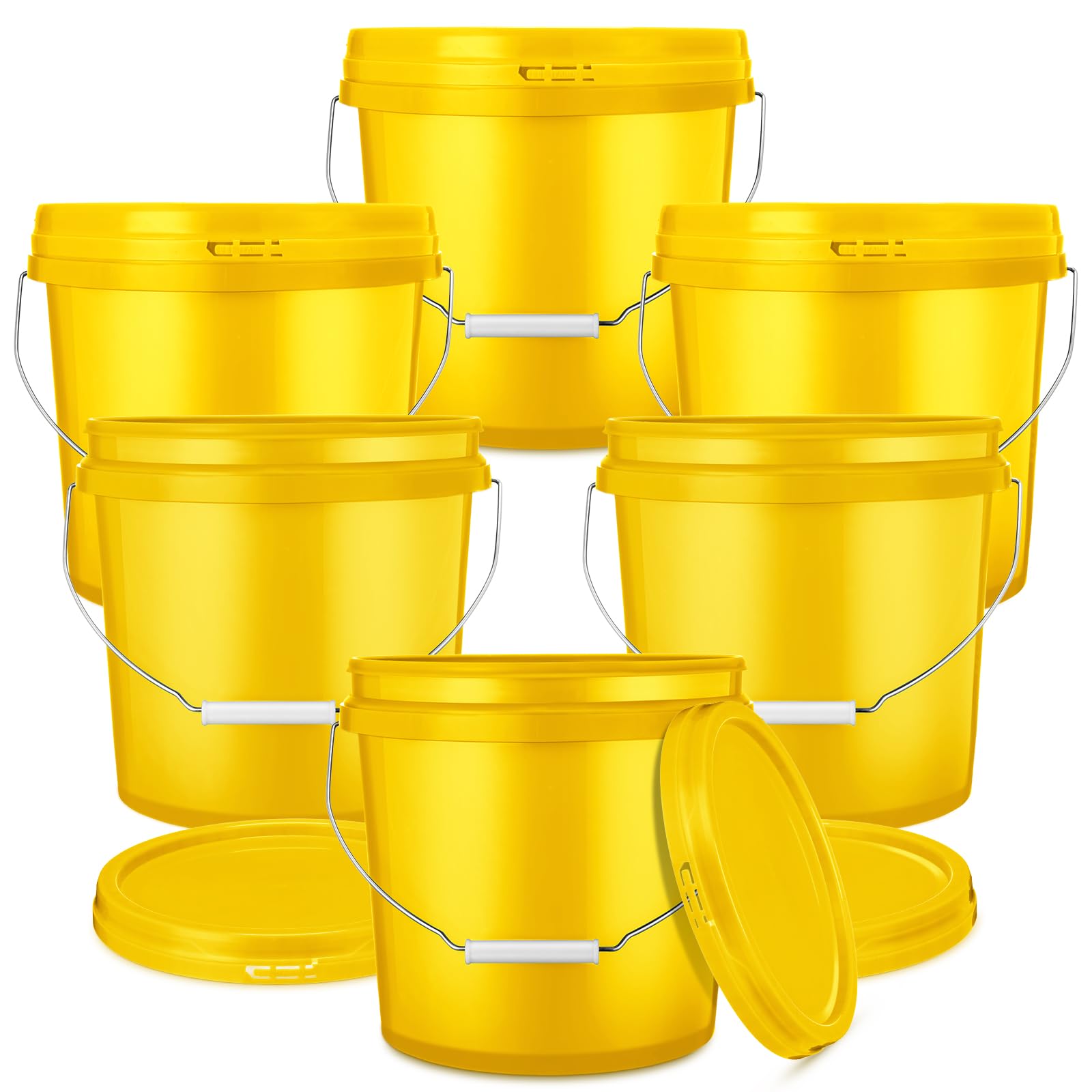 Lukvuzo 6 pack 2 gallon yellow plastic bucket with lid heavy duty ...
