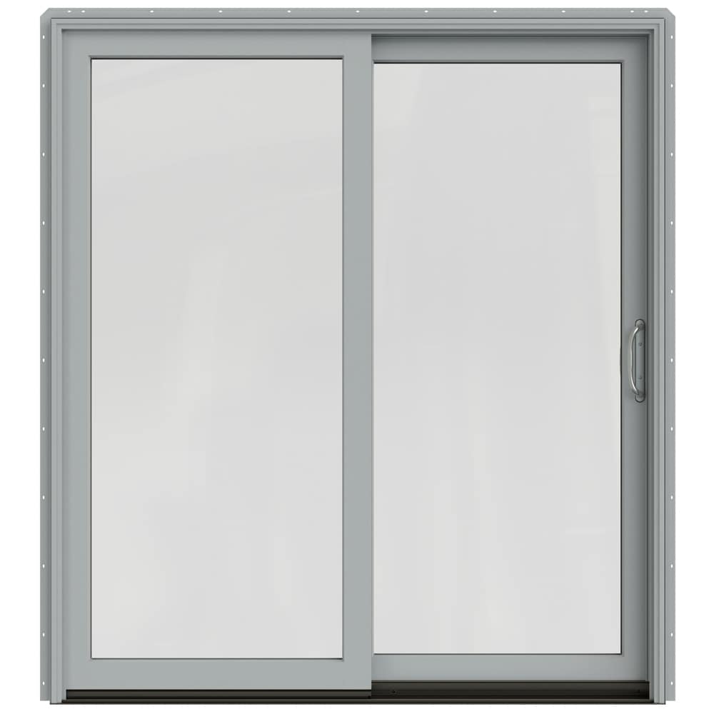 JELD-WEN LOWOLJW220100164 72-in x 80-in Low-e Argon Silver Clad-wood Sliding Right-Hand Sliding Double Patio Door Screen Included