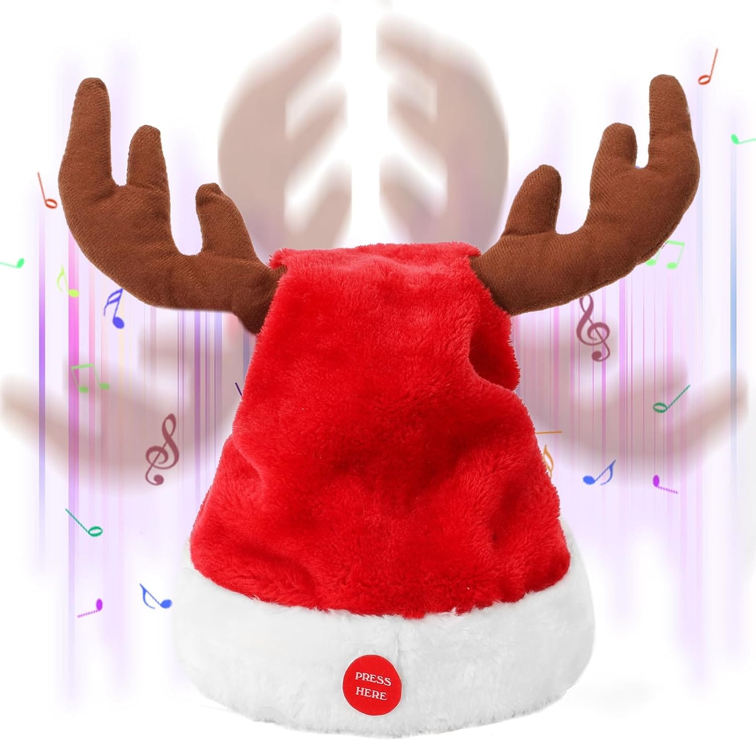 SdeNow - Electric Singing Dancing Christmas Hat with Swinging Reindeer Antlers for Adults and Kid...