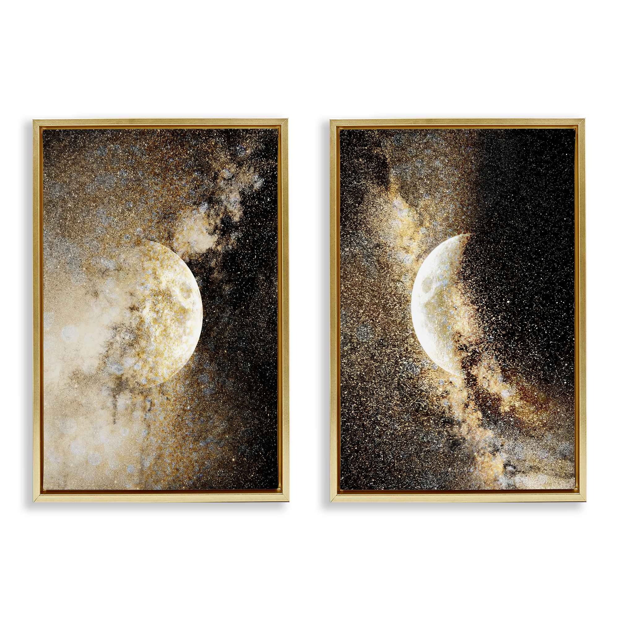 Stupell Industries B2-886-FFG-2PC-20X30 Moons with Starry Nebulas 2 Piece Gold Framed Floater Canvas Set By Gemma Bardot 21 x 31