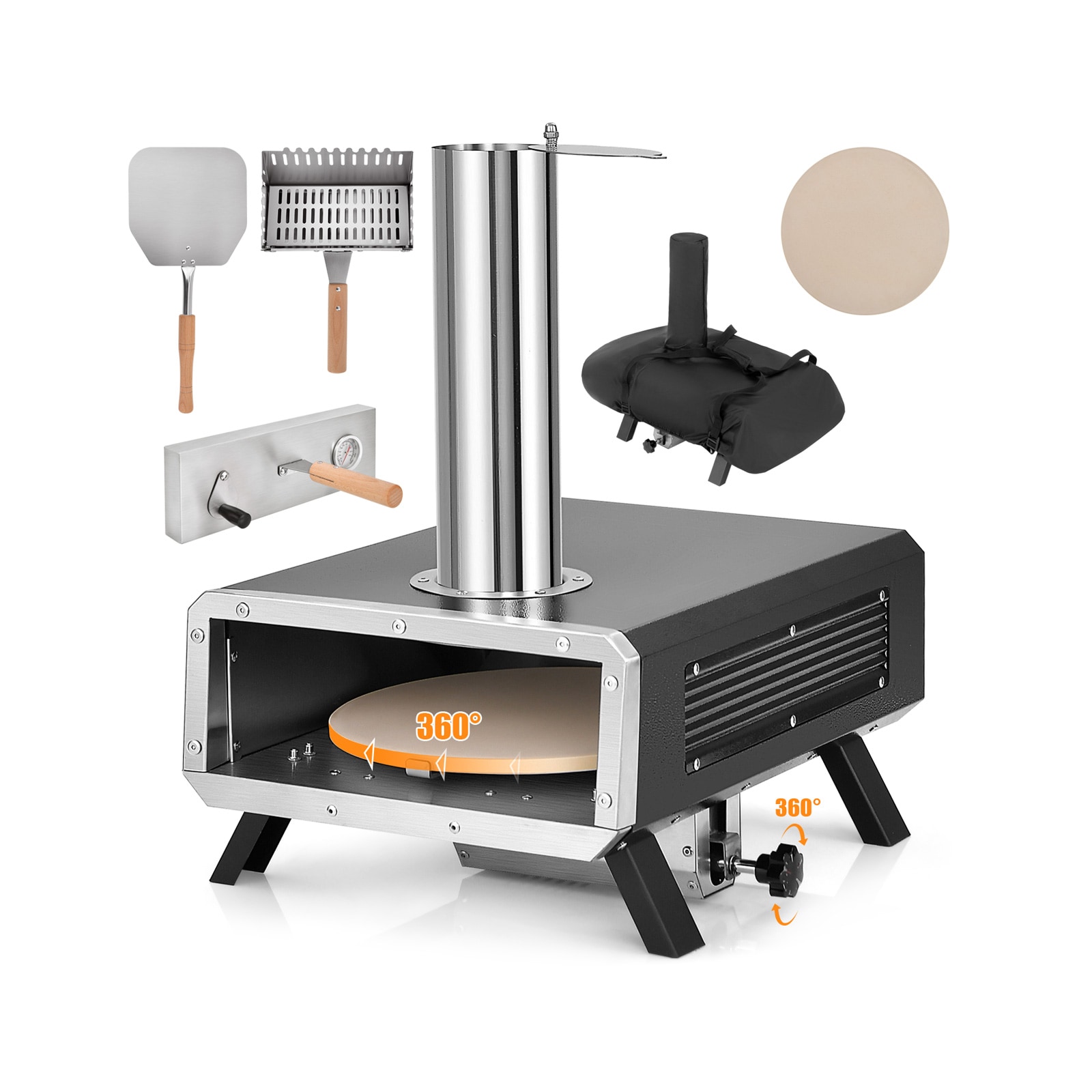 Slickblue D-CO-63711PN Galvanized Steel Multi-Fuel Pizza Oven for Outdoor Patio Backyard and Camping with Thermometer and 12 Inch Round Rotatable Pizza Stone