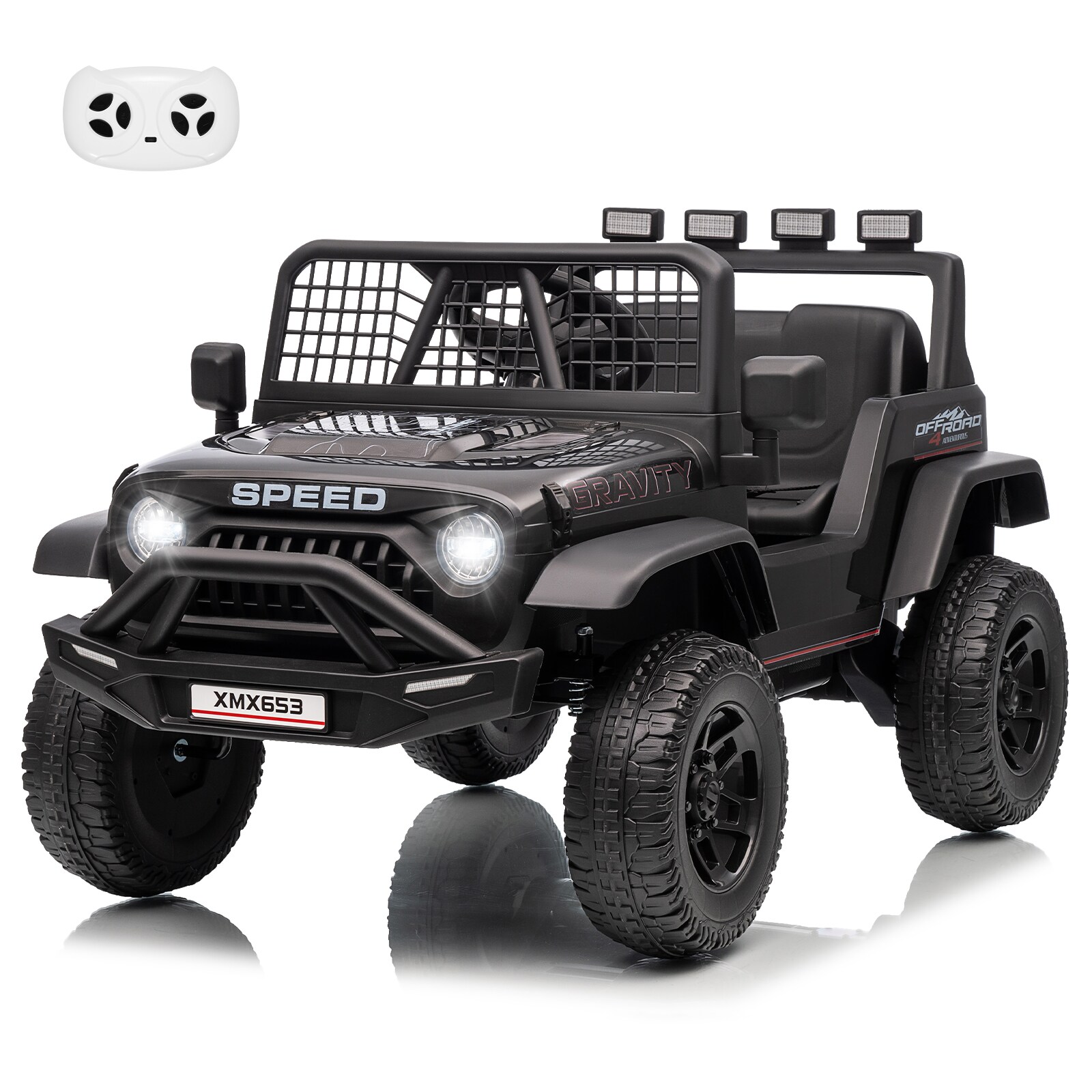 Assile 12V Black Kids Ride-On Truck - Remote Control 3 Speeds LED ...