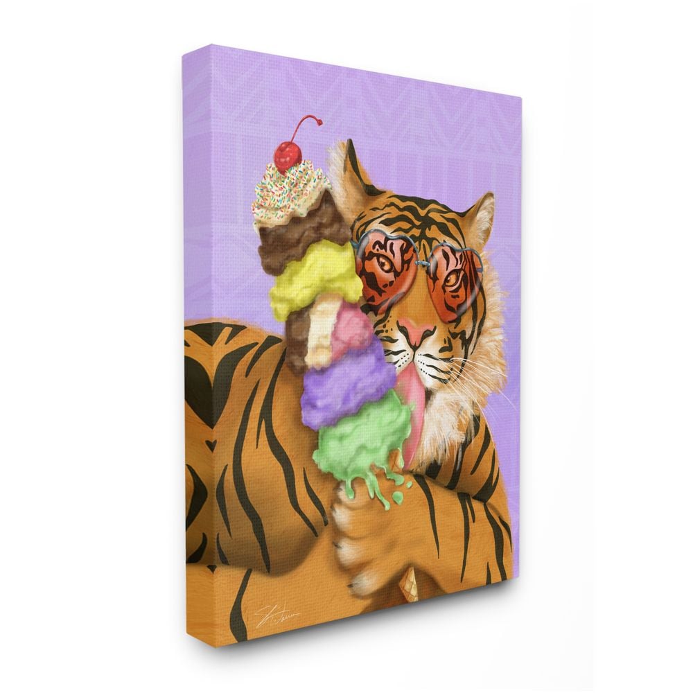 Stupell Industries AB-950-CN-16X20 Glamour Tiger with Colorful Ice Cream Cone Shari Warren Gallery Wrapped Canvas 20-in H x 16-in W Animals Canvas Print