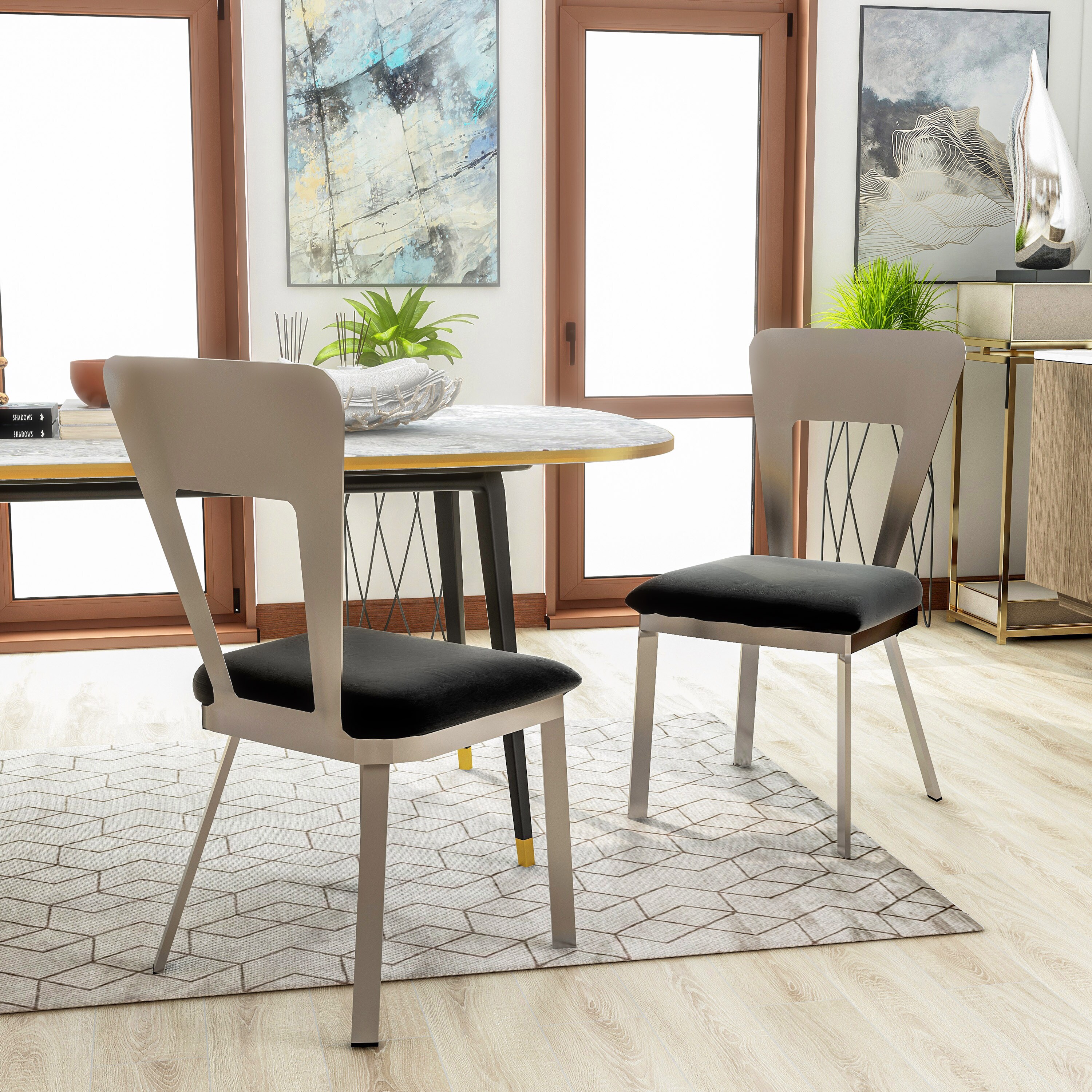 Furniture of America IDF-3728SC Set of 2 Awbrey Contemporary/Modern Microfiber Upholstered Dining Side Chair (Metal Frame)