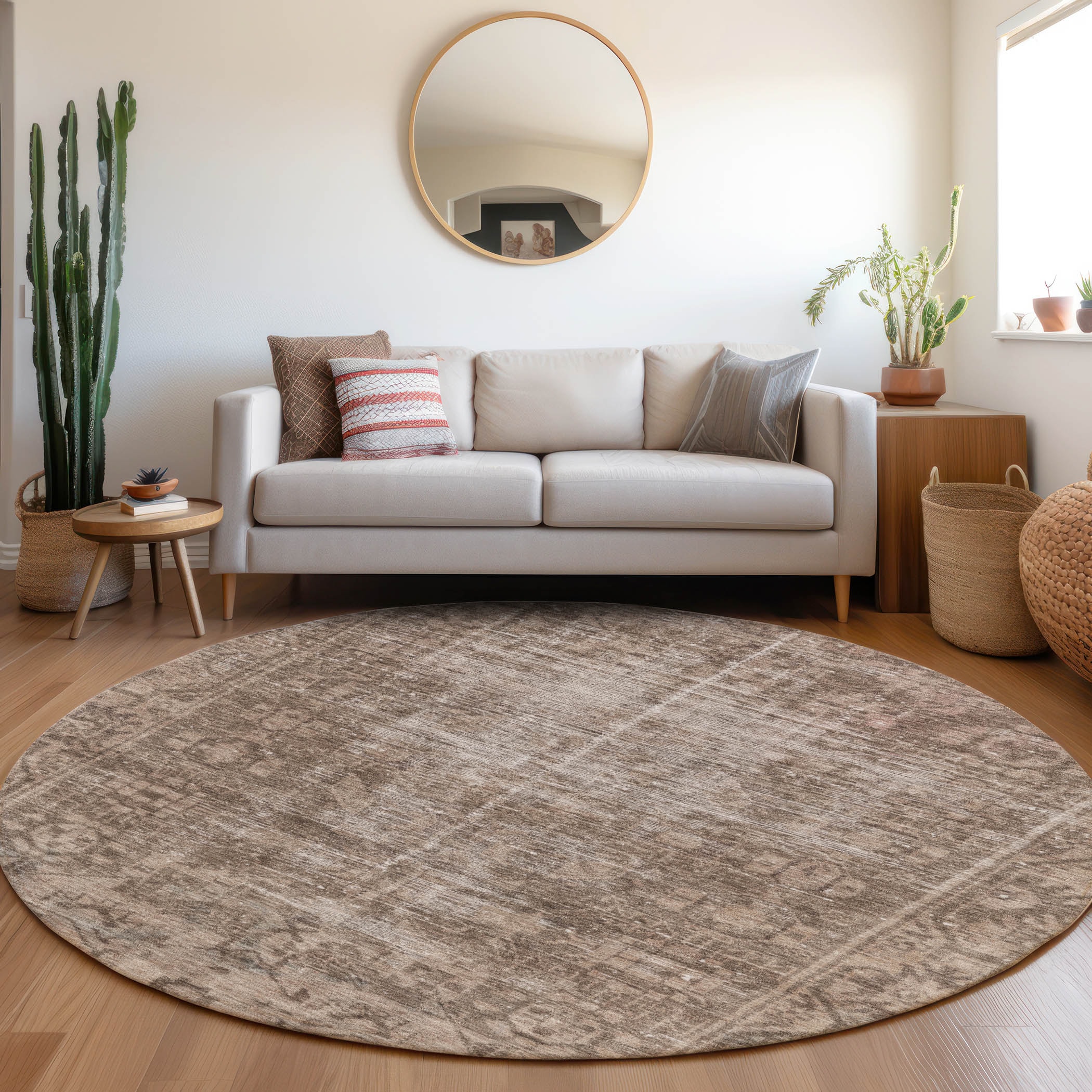 Addison Rugs ACN1228BR8RO Chantille ACN1228BR 8 x 8 (ft) Polyester Brown Round Indoor/Outdoor Geometric Machine washable Area rug
