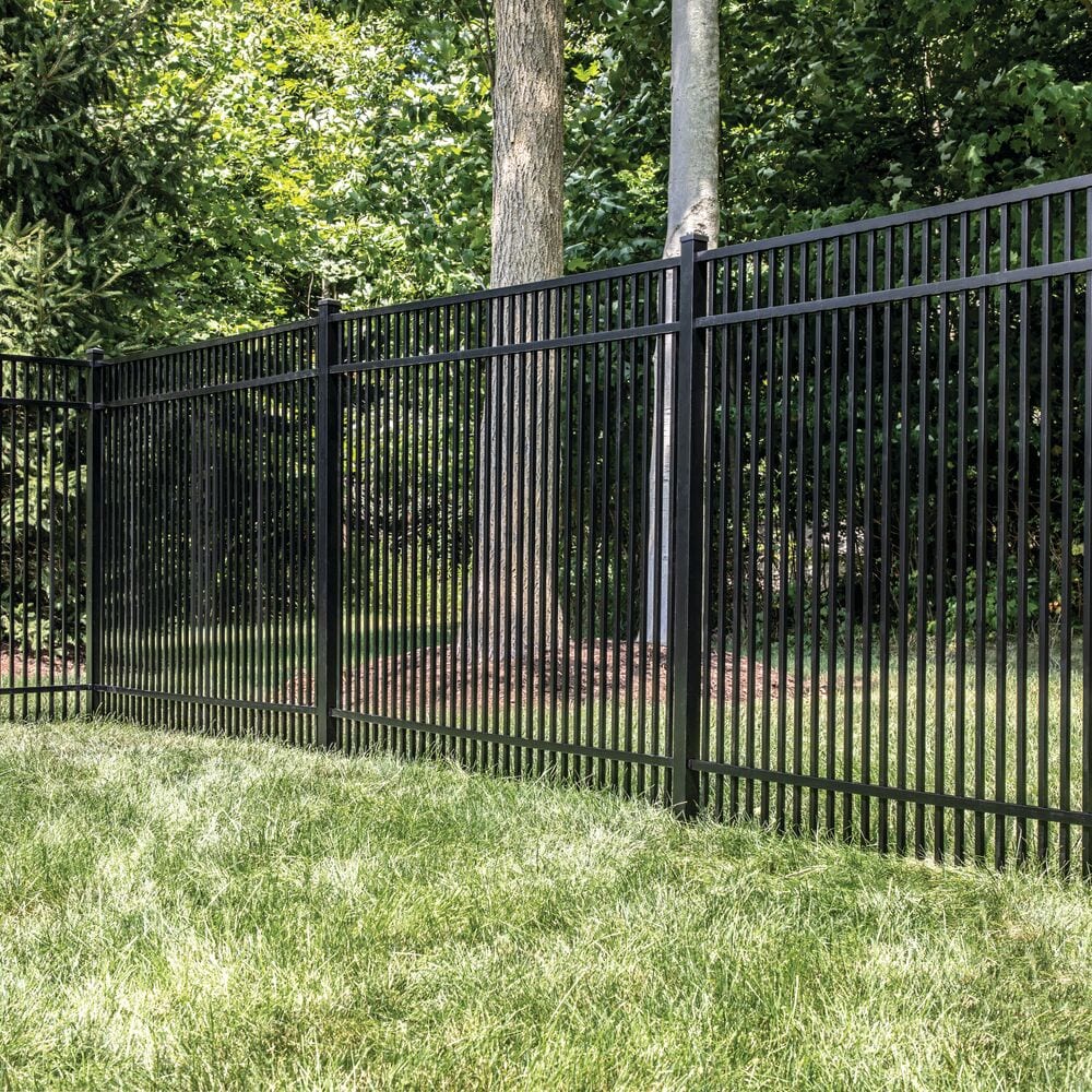 Freedom Sheffield 5-ft H x 6-ft W Black Aluminum Spaced Picket Flat-top ...