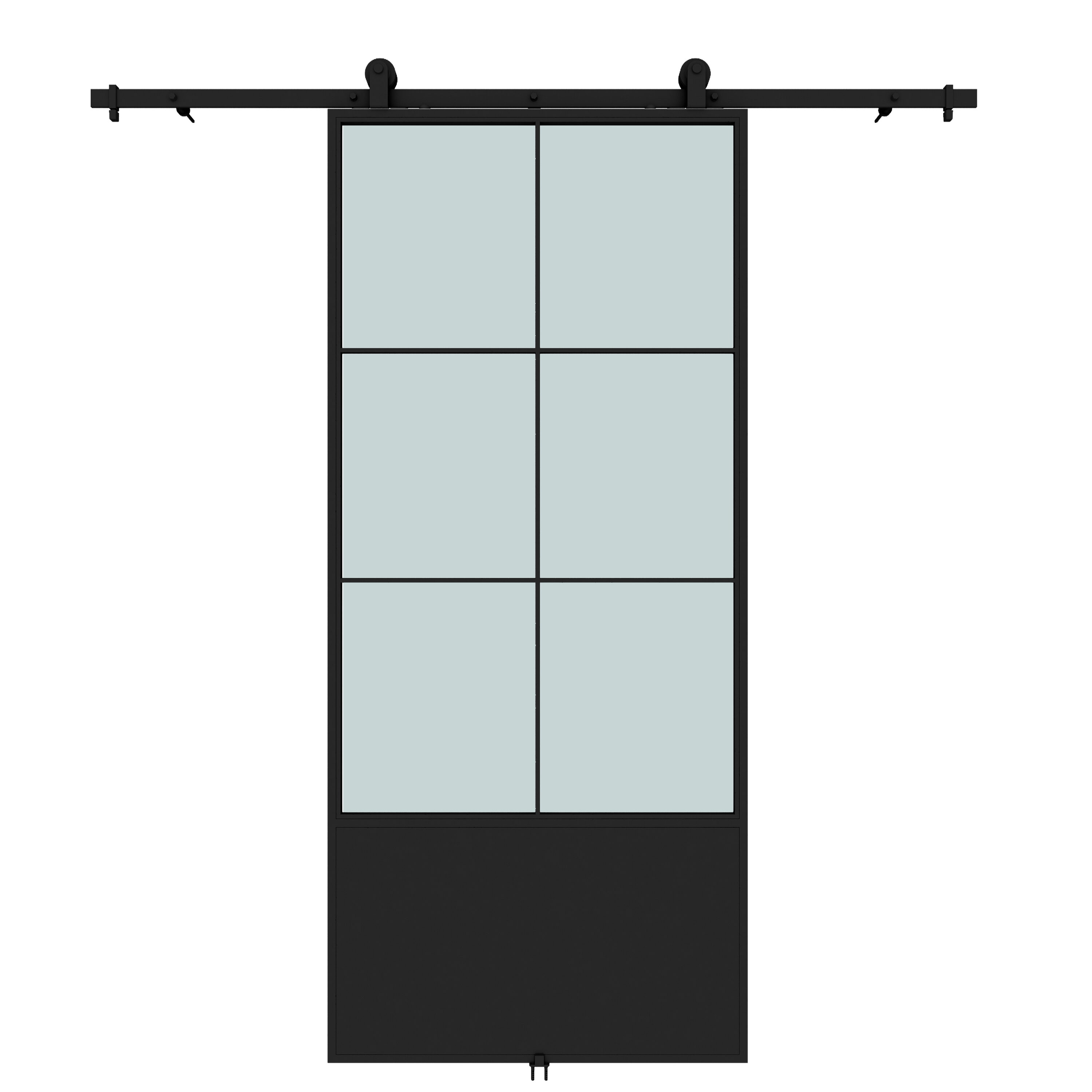 RELIABILT 37-in X 84-in Matte Black Frosted Glass Steel Single Bypass ...