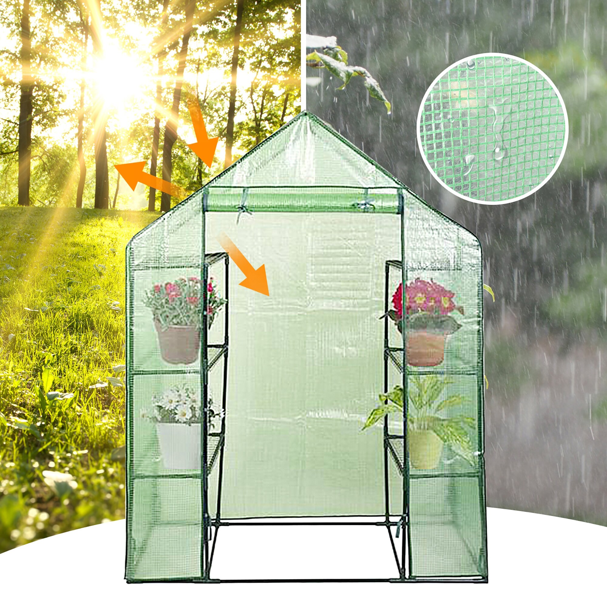 WELLFOR Portable 4 Tier Walk-in Plant Greenhouse with 8 Shelves in the ...