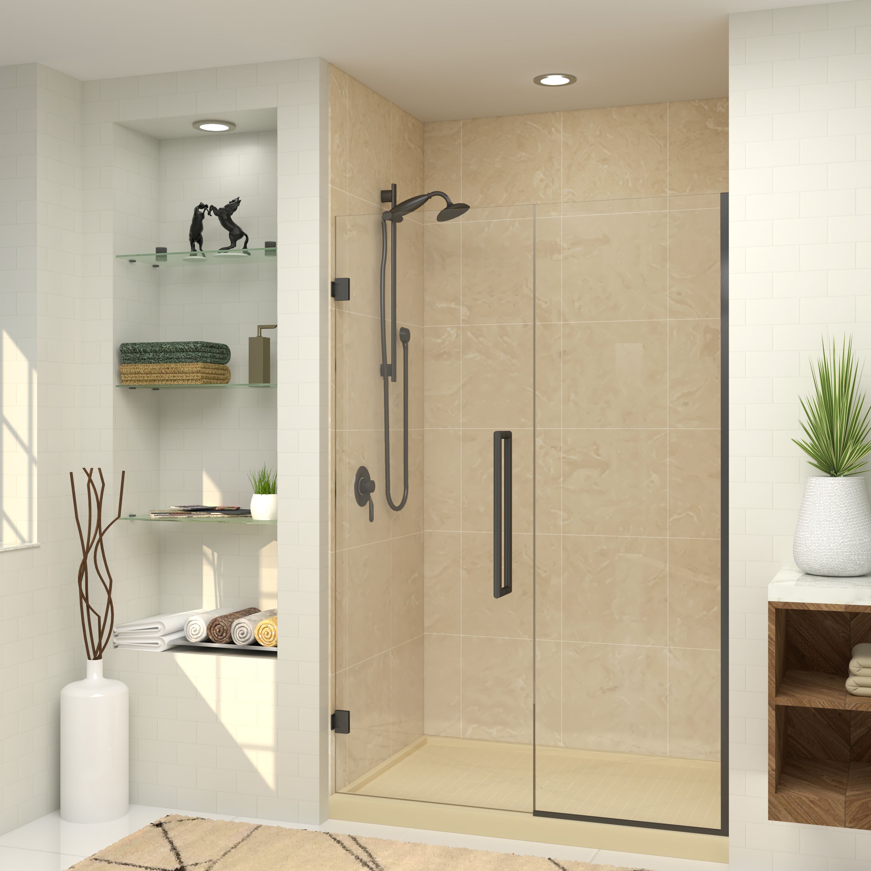 Transolid EHTB54307610C-T-MB Elizabeth Matte Black 54-in to 54-1/2-in x 76-in Semi-frameless Hinged Soft Close Shower Door
