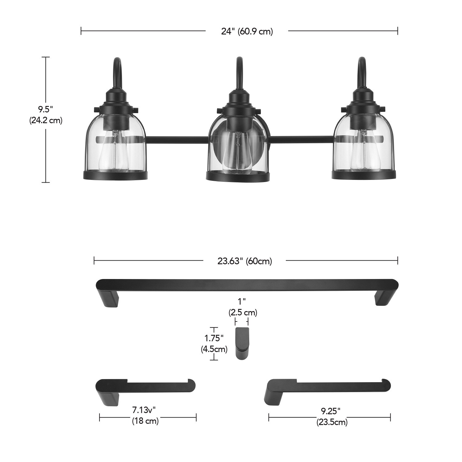 Globe Electric 24-in 3-Light Matte Black Modern/Contemporary