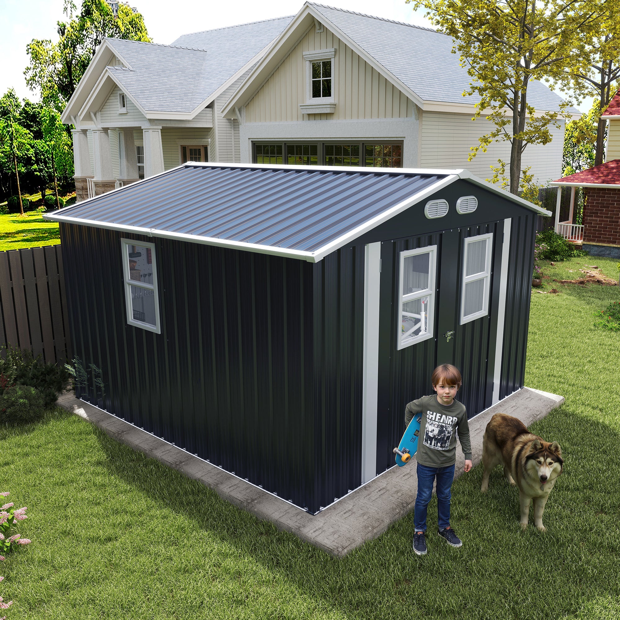 Boyel Living Outdoor Storage Shed 8x8 protective film four daylight Windows Lockable Doors