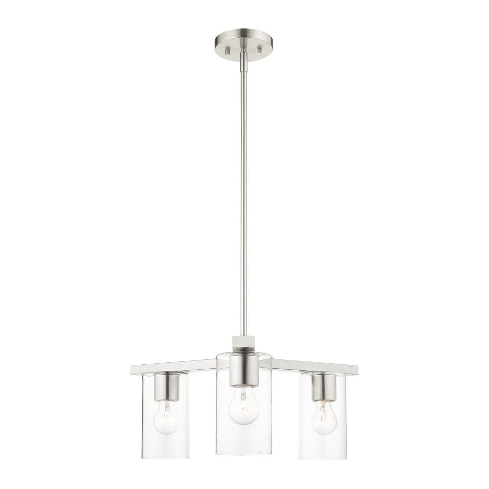 Zurich Elegance 3-Light Brushed Nickel Chandelier with Clear Glass