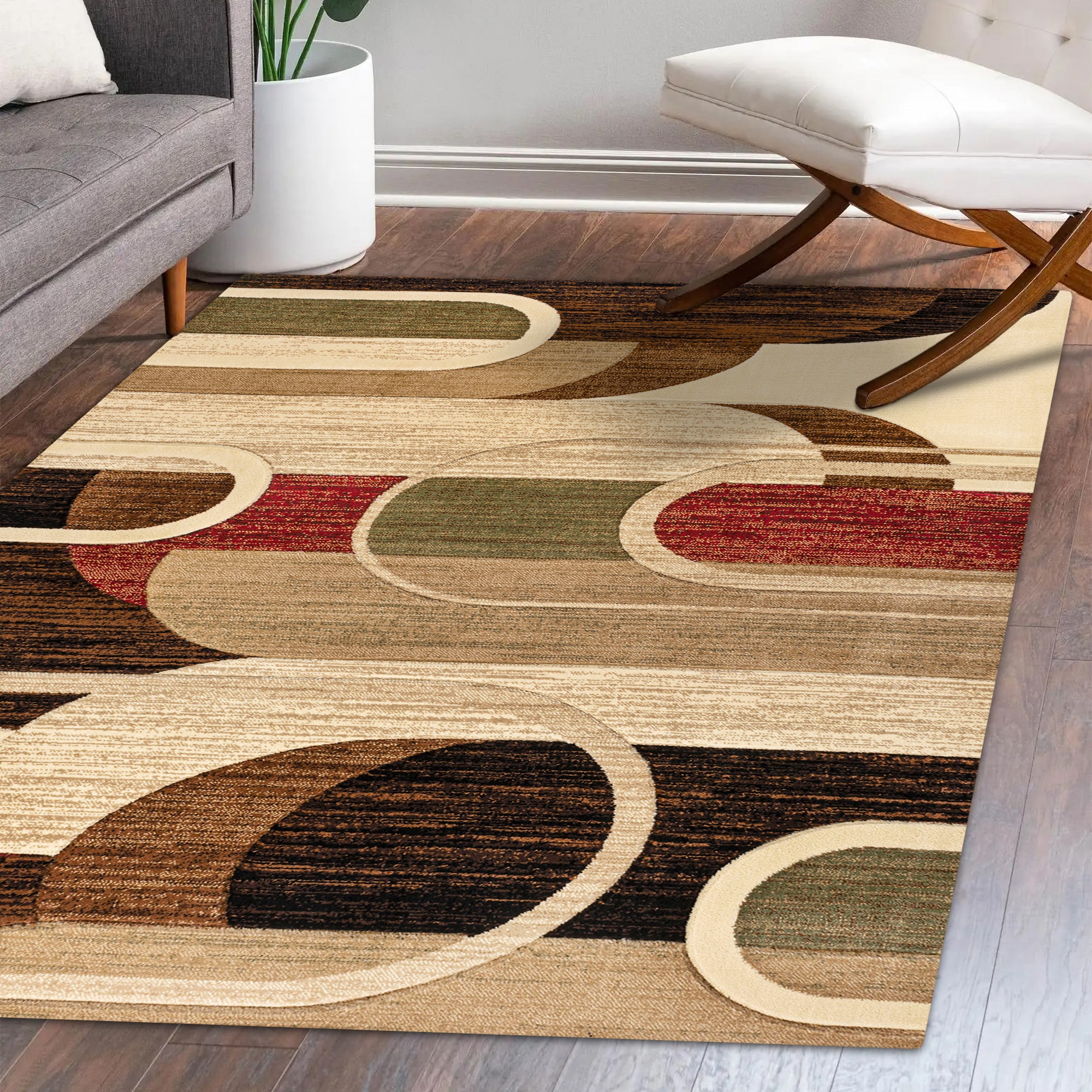 Tamara Retro Red and Beige Geometric Area Rug