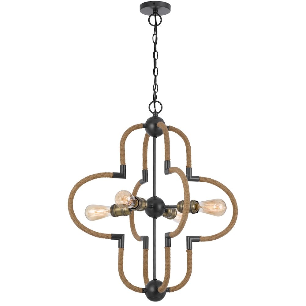 Cal Lighting 60W x 4 Tahoka metal chandelier with burlap wrapped frame