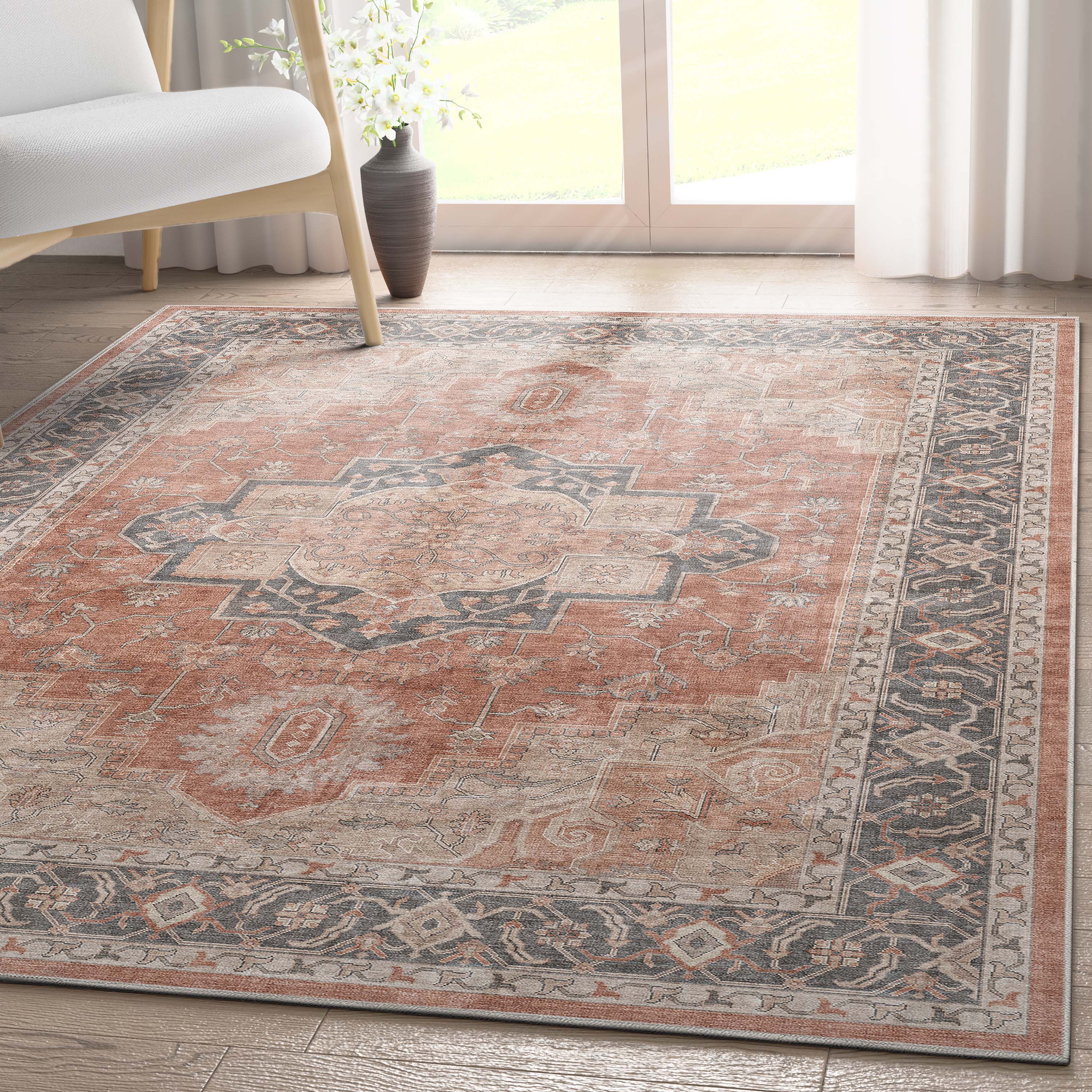 Well Woven W-AP-22B-5 Apollo 5 x 7 (ft) Flatweave Polyester Red Rectangular Indoor Floral/Botanical Vintage Area rug